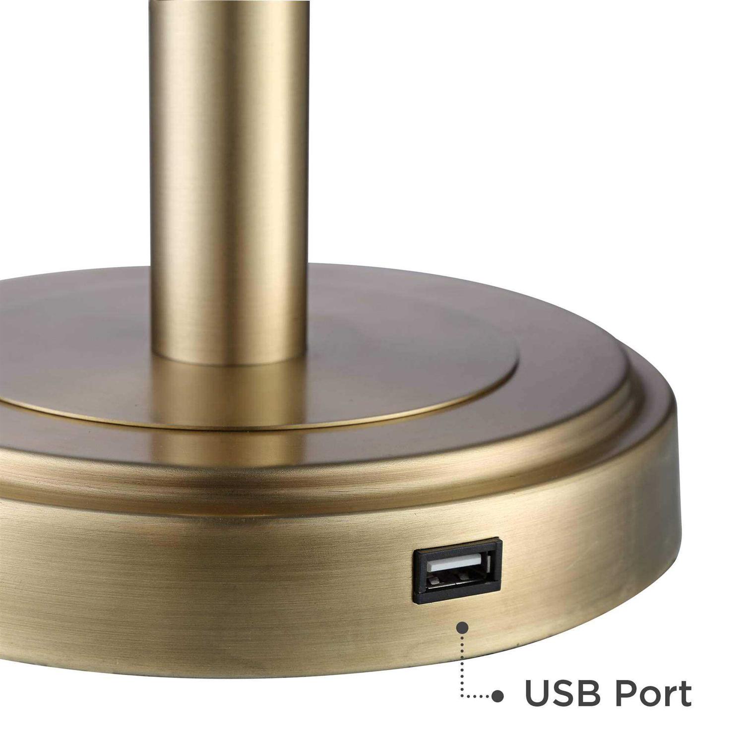 360 Lighting Camile Modern Table Lamps 25 High Set of 2 Brass Metal with USB Charging Port Oatmeal Drum Shade for Bedroom Living Room Bedside Desk