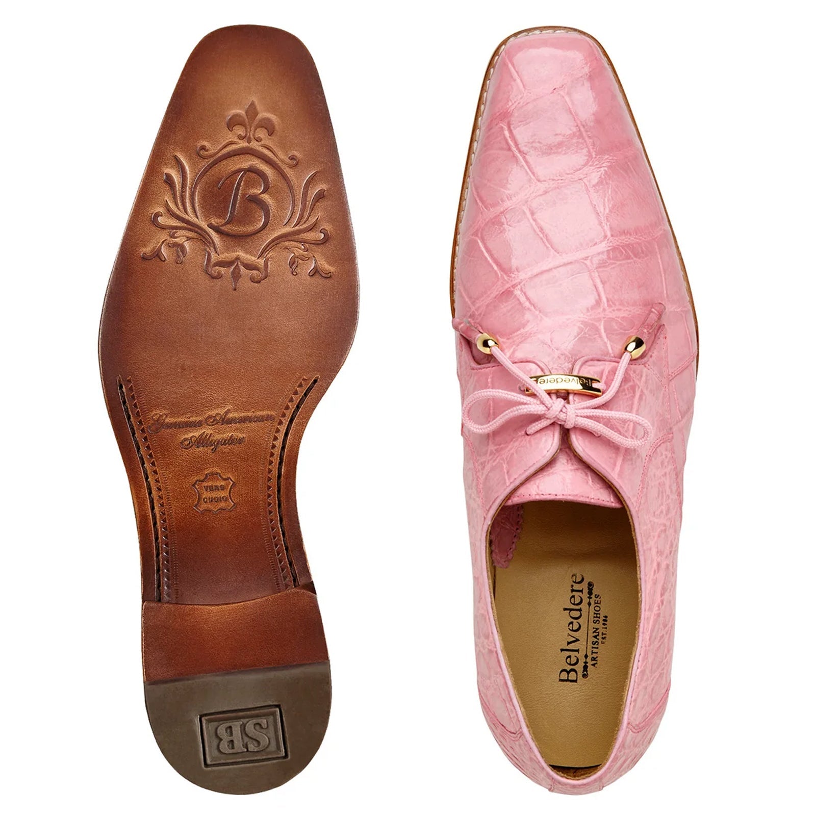Men’s Belvedere Lago Genuine Alligator Plain Toe Dress Shoe in Rose Pink