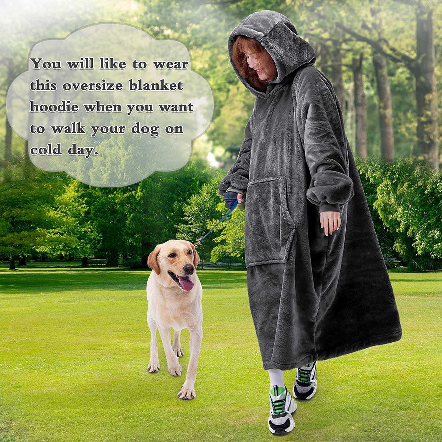 Waitu Wearable Blanket Sweatshirt Gifts for Women and Men, Super Warm and Cozy Giant Blanket Hoodie, Thick Flannel Blanket with Sleeves and Giant