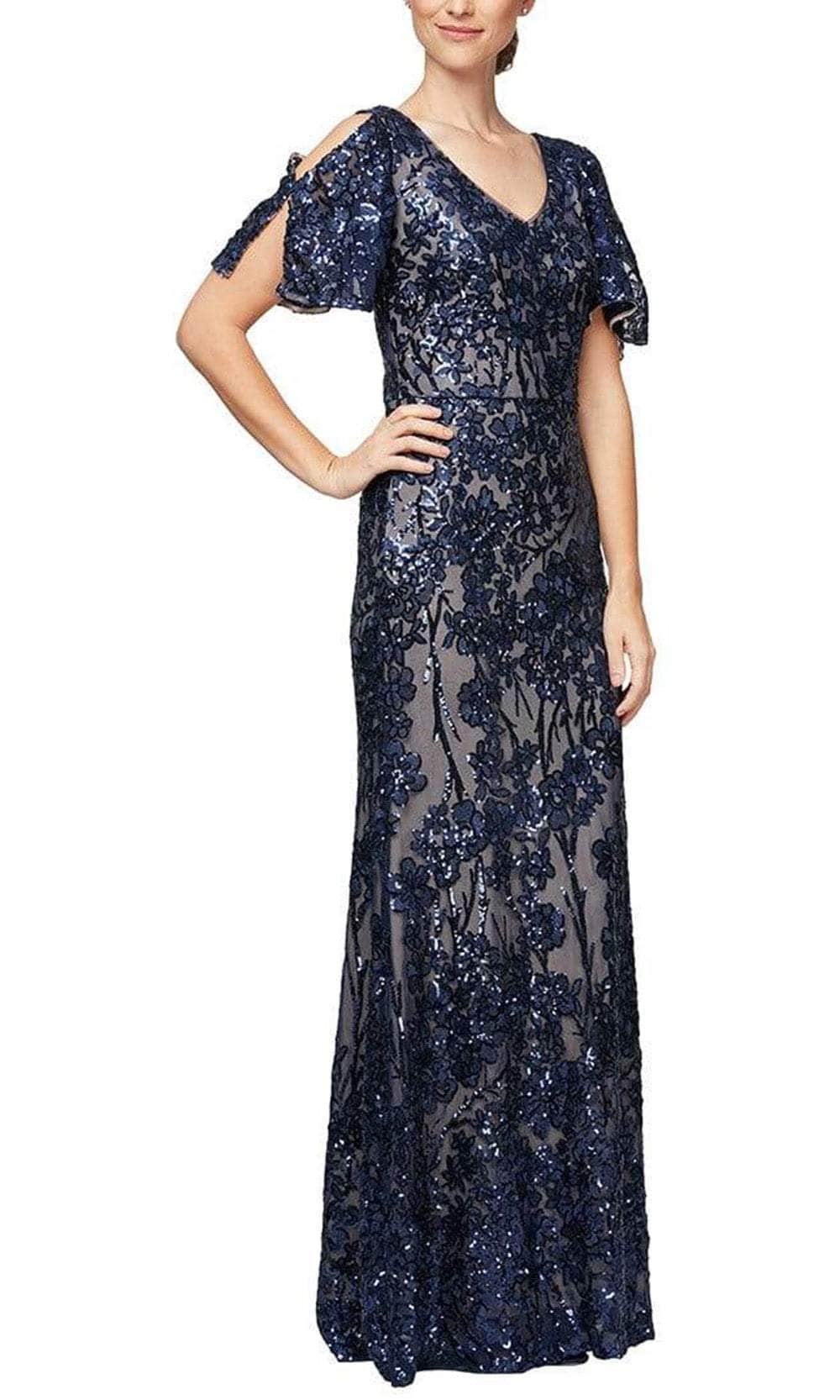 8196611 Flutter Sleeves Sequined Long Gown