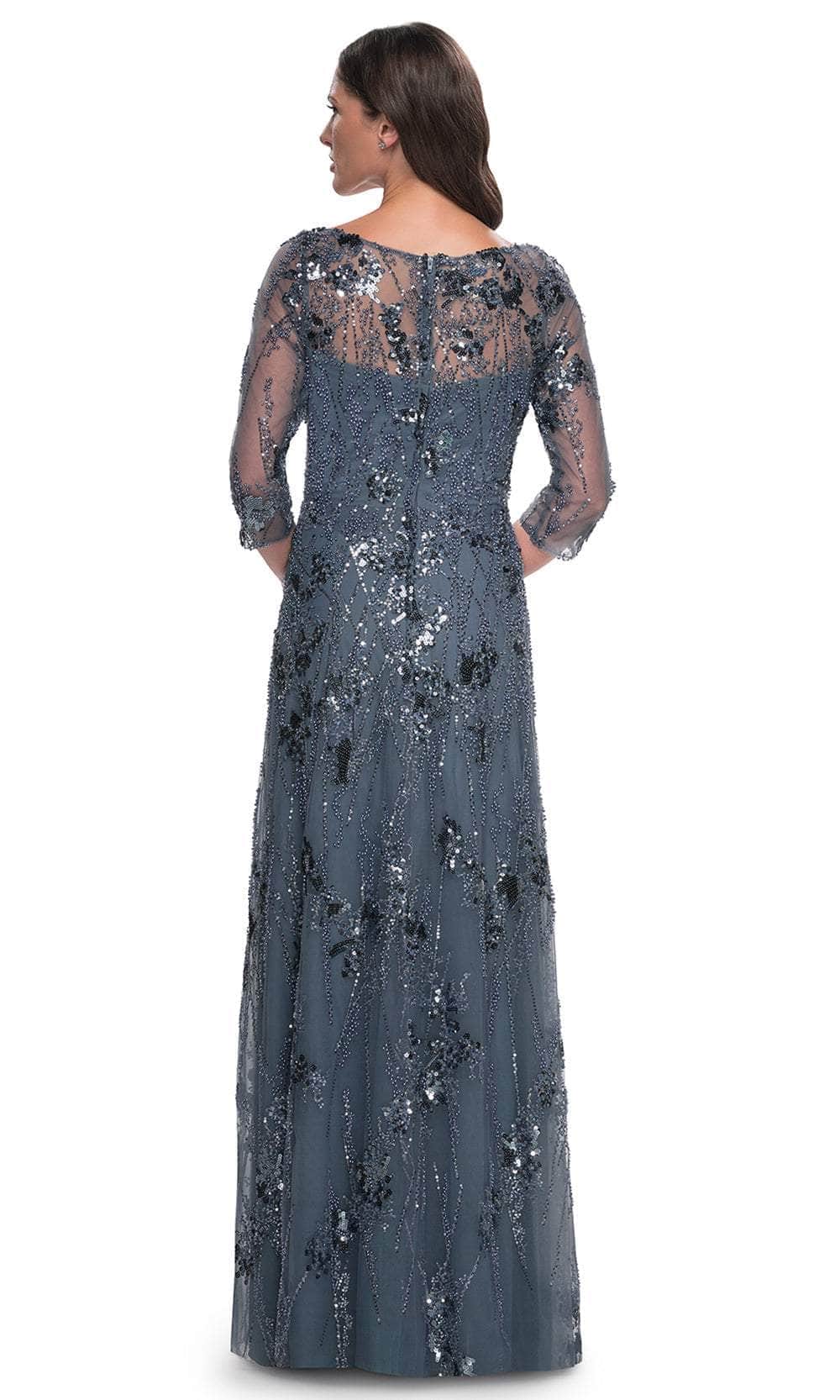 Quarter Sleeve Rhinestone Embellished Evening Gown