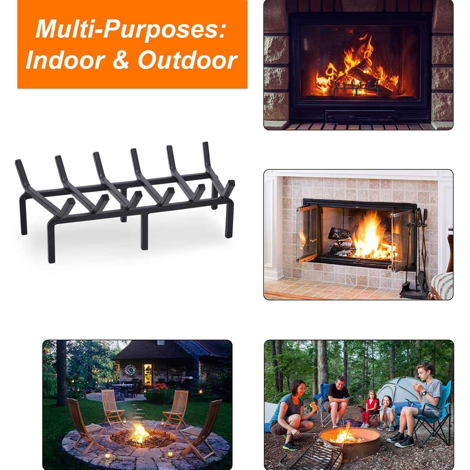 Twentynext Fireplace Grate Heavy Duty Solid Steel Fire Grate Wood Log Rack Stove Firewood Holder Fire Pit