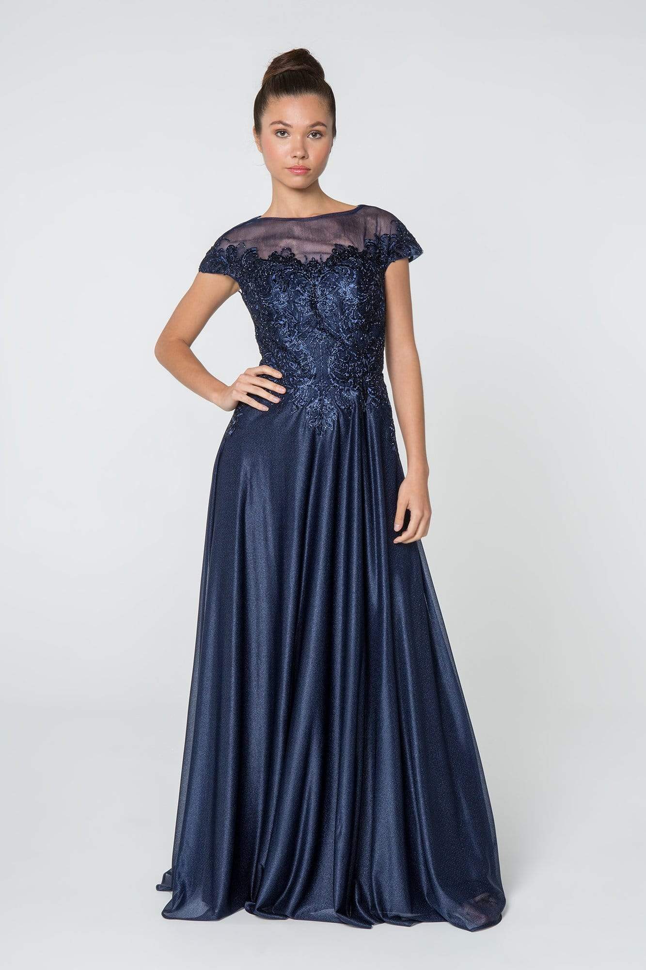 GL2828 Embellished Lace Bateau Chiffon A-line Gown