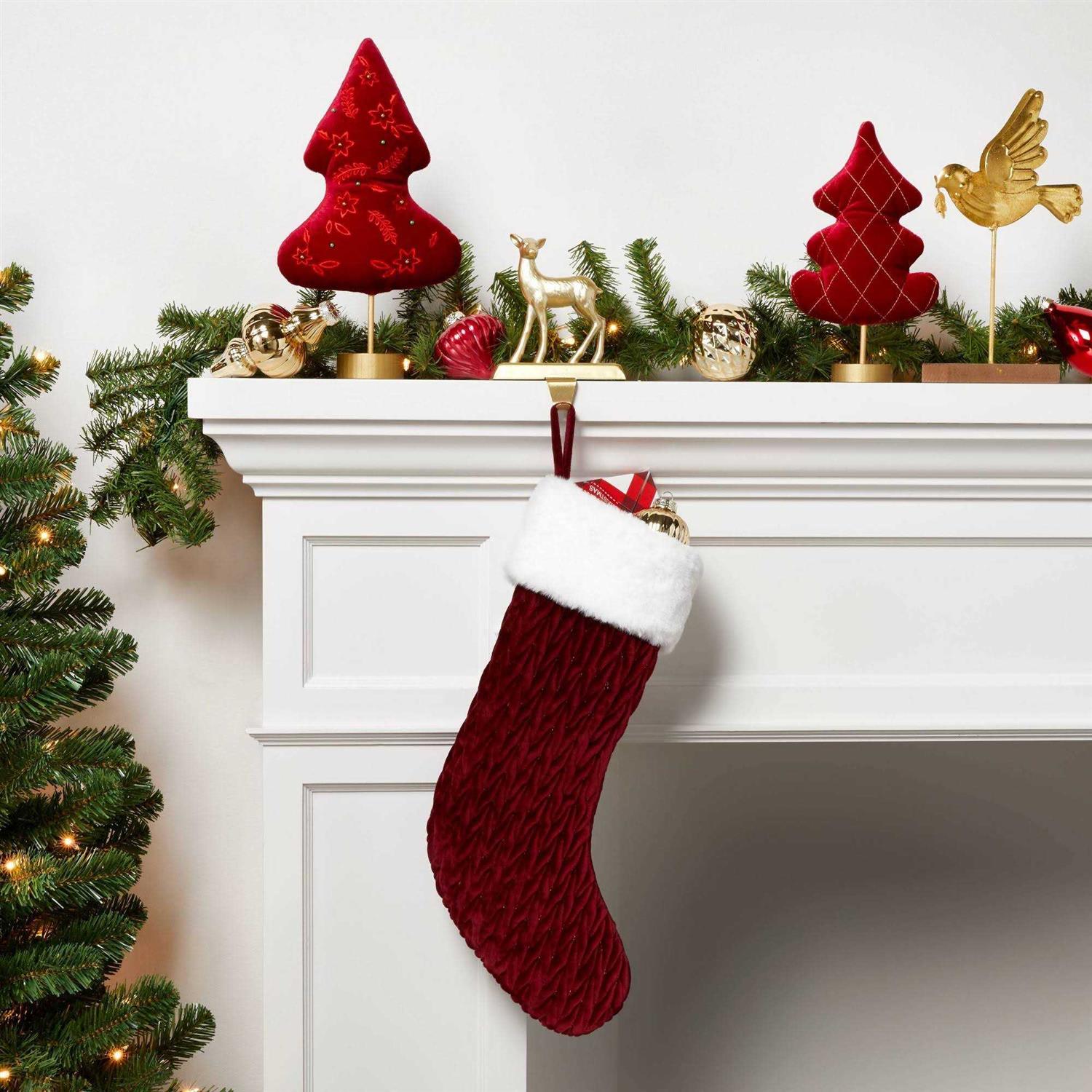 Wondershop 20 Quilted Christmas Stocking Gold Thread Stitching