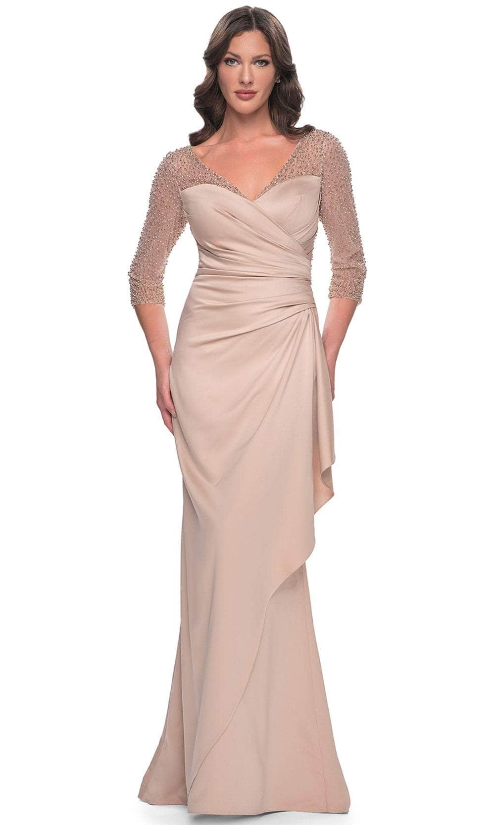 Illusion Satin Evening Gown