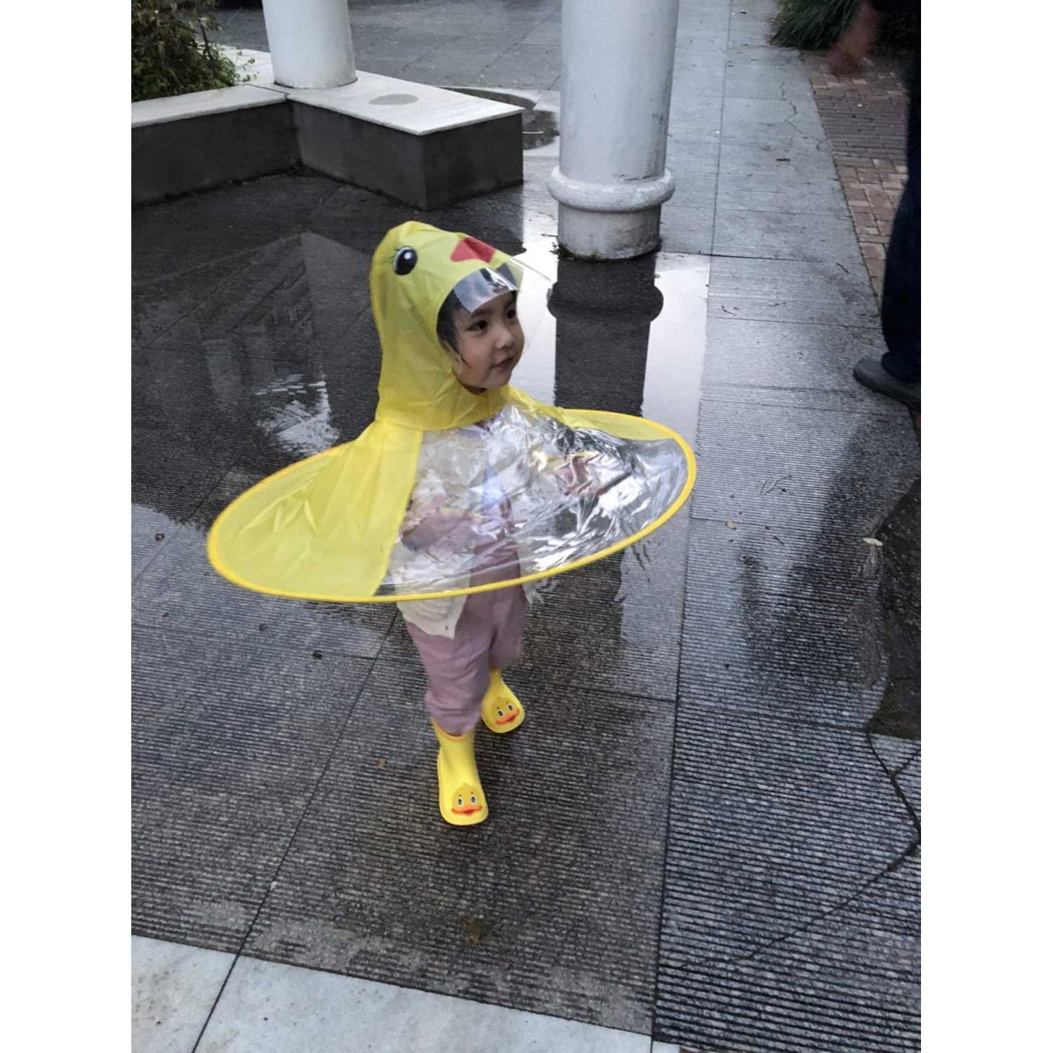 Lafuncosa Child Yellow Duck UFO Raincoat Hand Free Umbrella Hat S