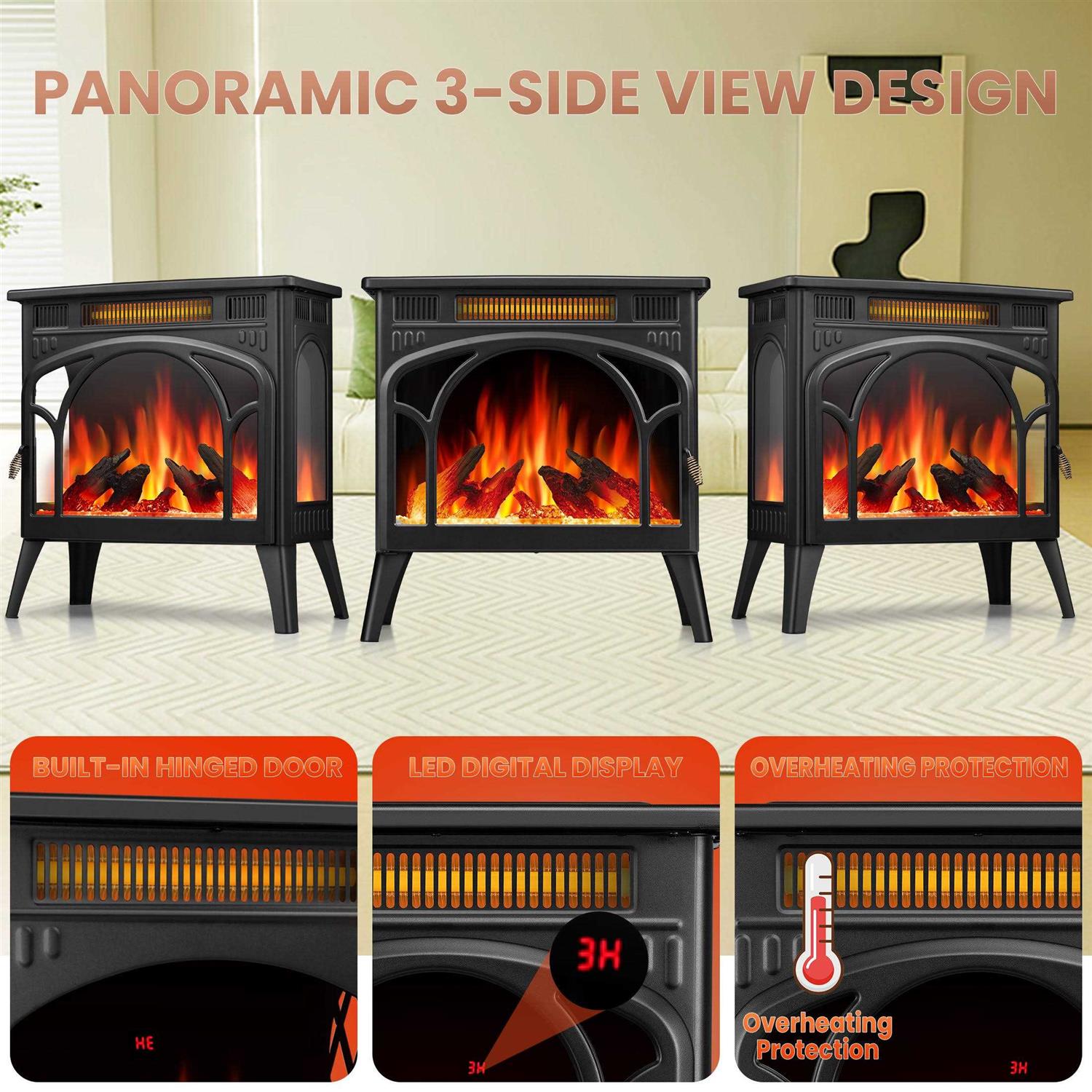 R.W.Flame Electric Fireplace Heater 25 with Remote Cathedral Stylish, Different Flame Effects and Log Set Colors