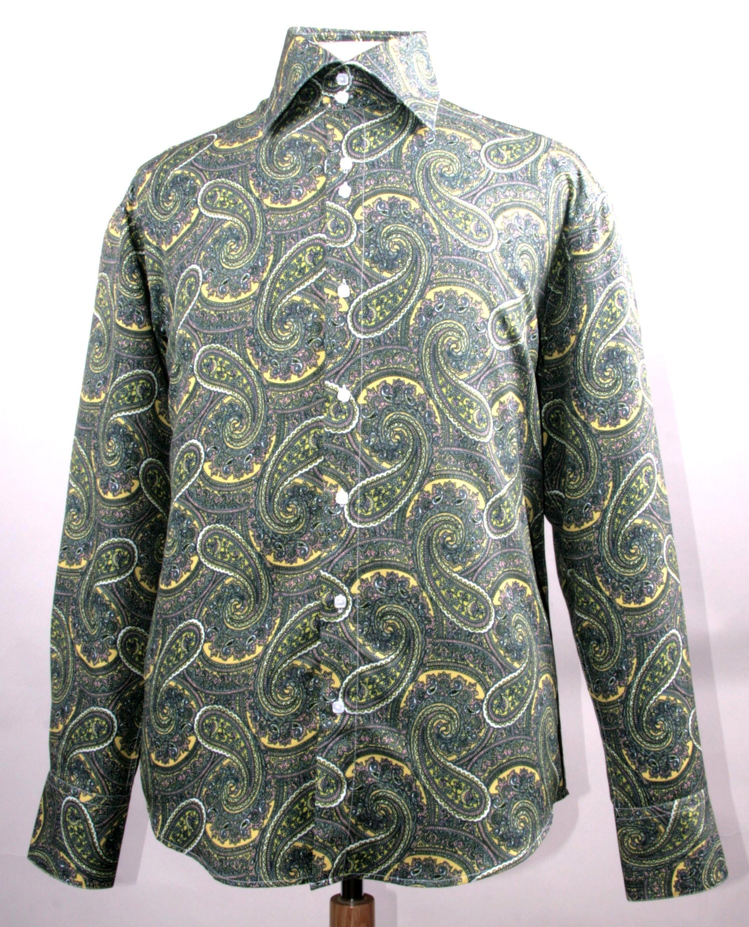 Men’s Regular Fit Fancy Paisley Pattern Sports Shirt in Mustard