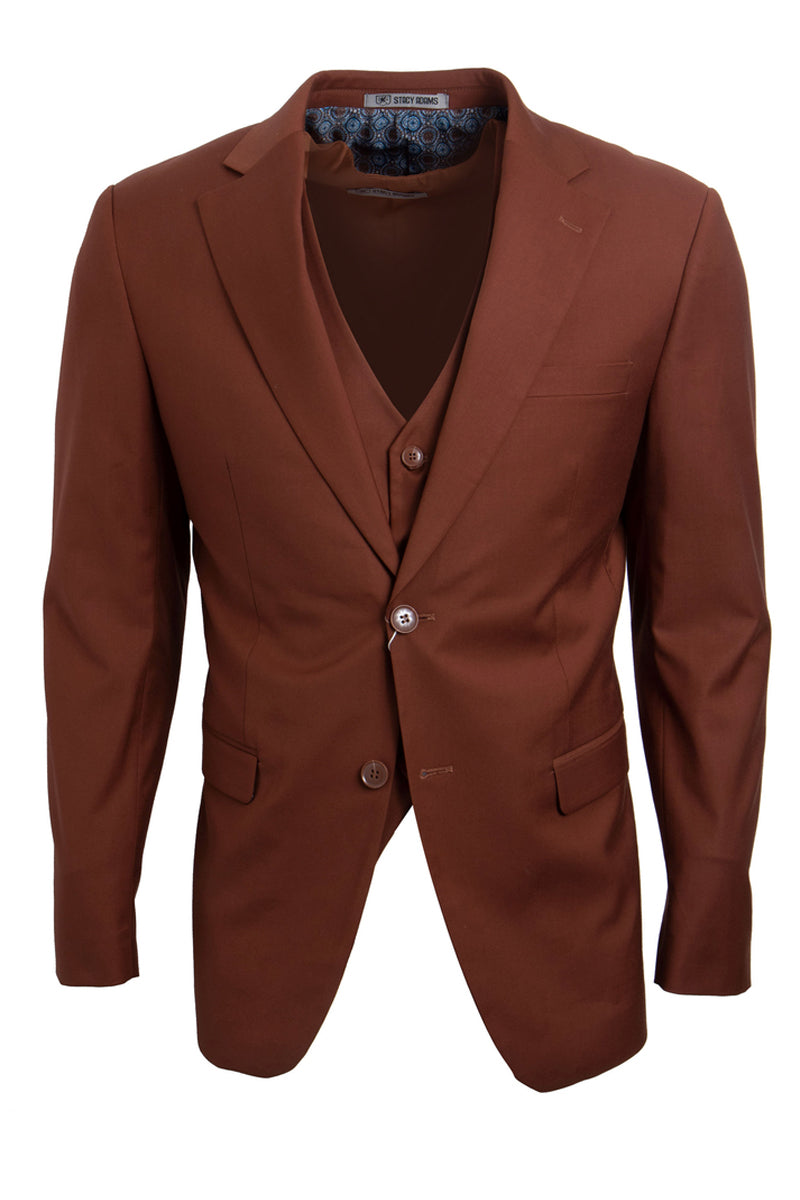 Men’s Two Button Vested Stacy Adams Basic Suit in Brown Rust