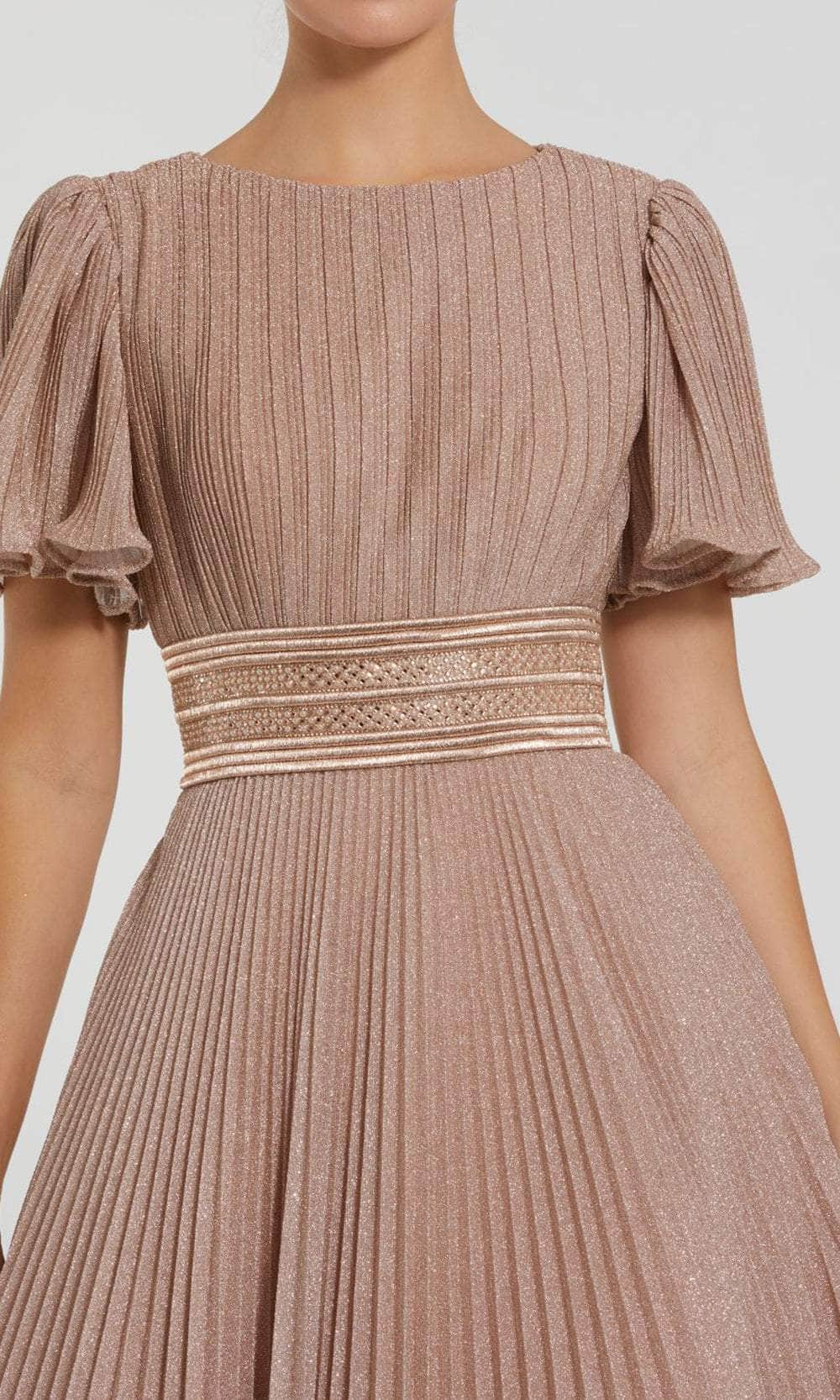 Pleated Bodice Flutter Sleeve Evening Dress