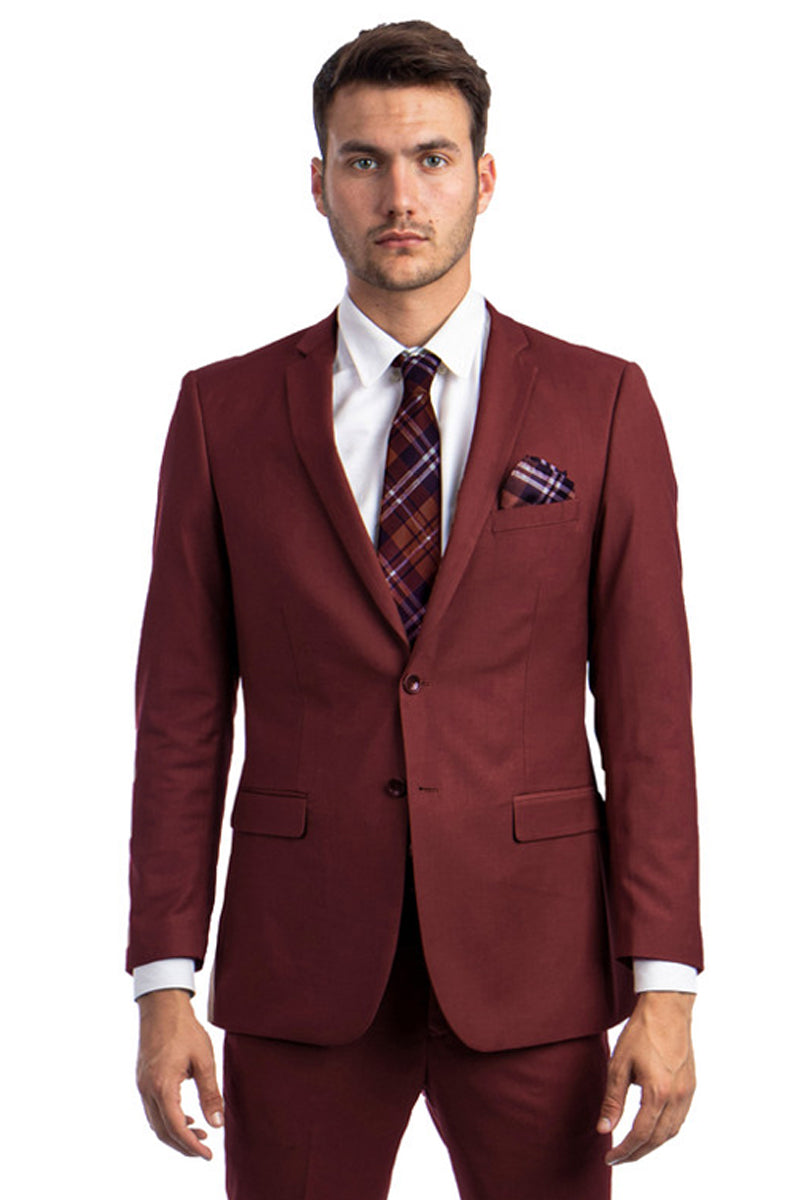 Men’s Basic 2 Button Slim Fit Wedding Suit in Burgundy