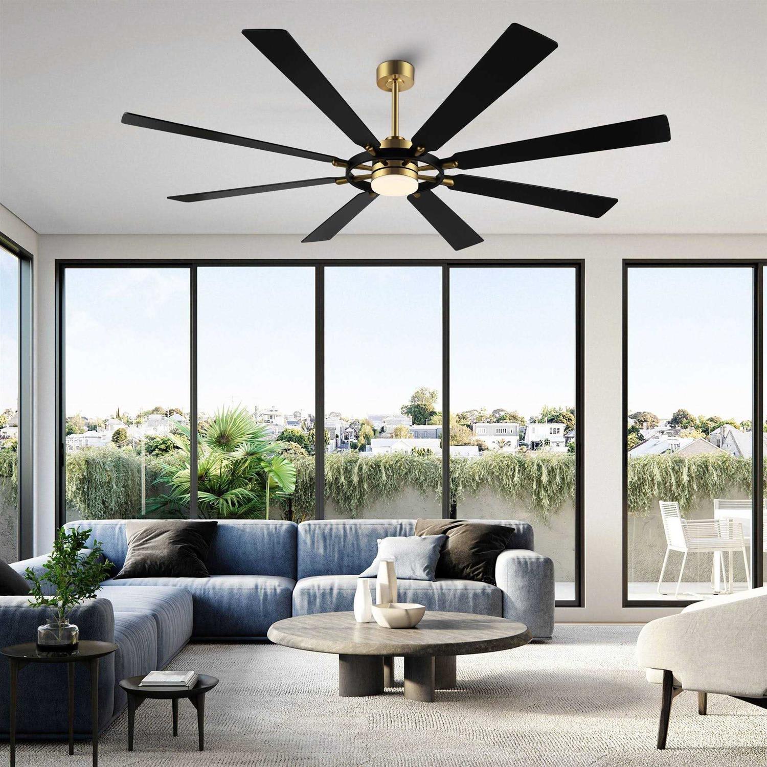 WINGBO 8 Blades LED Indoor Black and Ceiling Fan with Remote