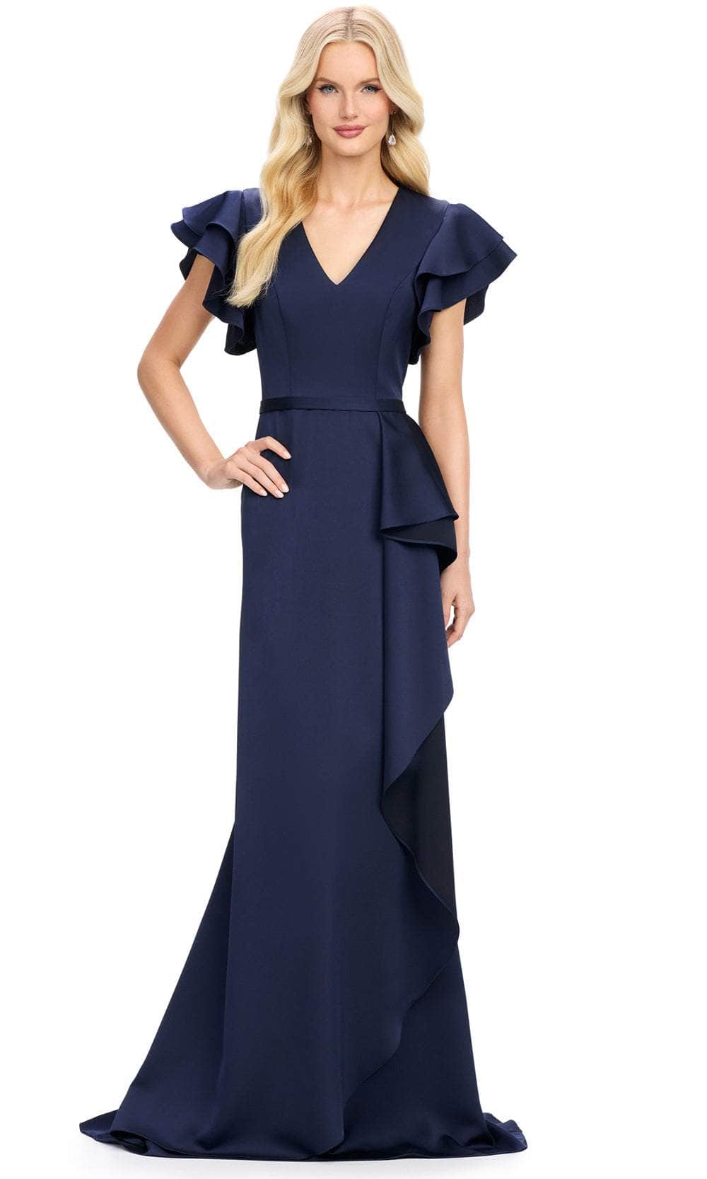 Flutter Sleeve Ruffle Evening Gown