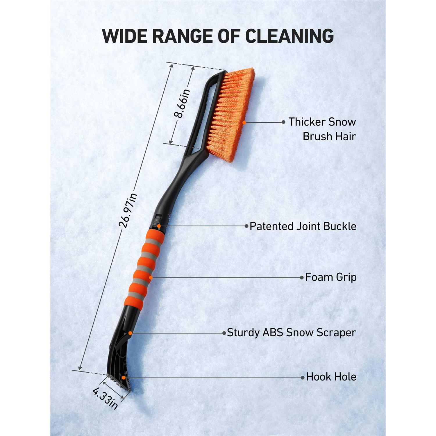 Astroai 27 inch Snow Brush and Detachable Ice Scraper with Ergonomic Foam Grip for Cars