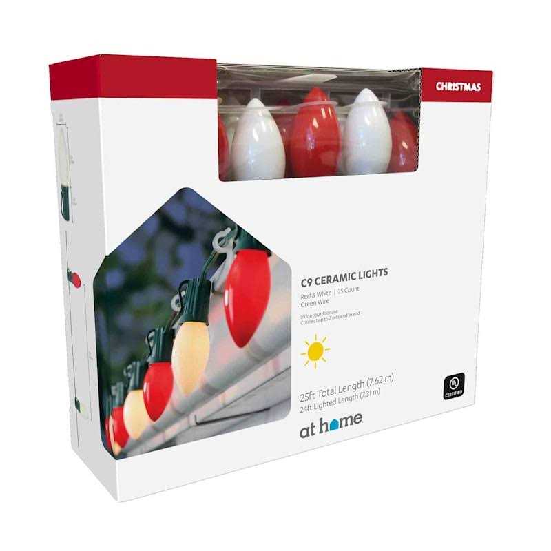 At Home 25-Count Red White C9 Ceramic String Lights