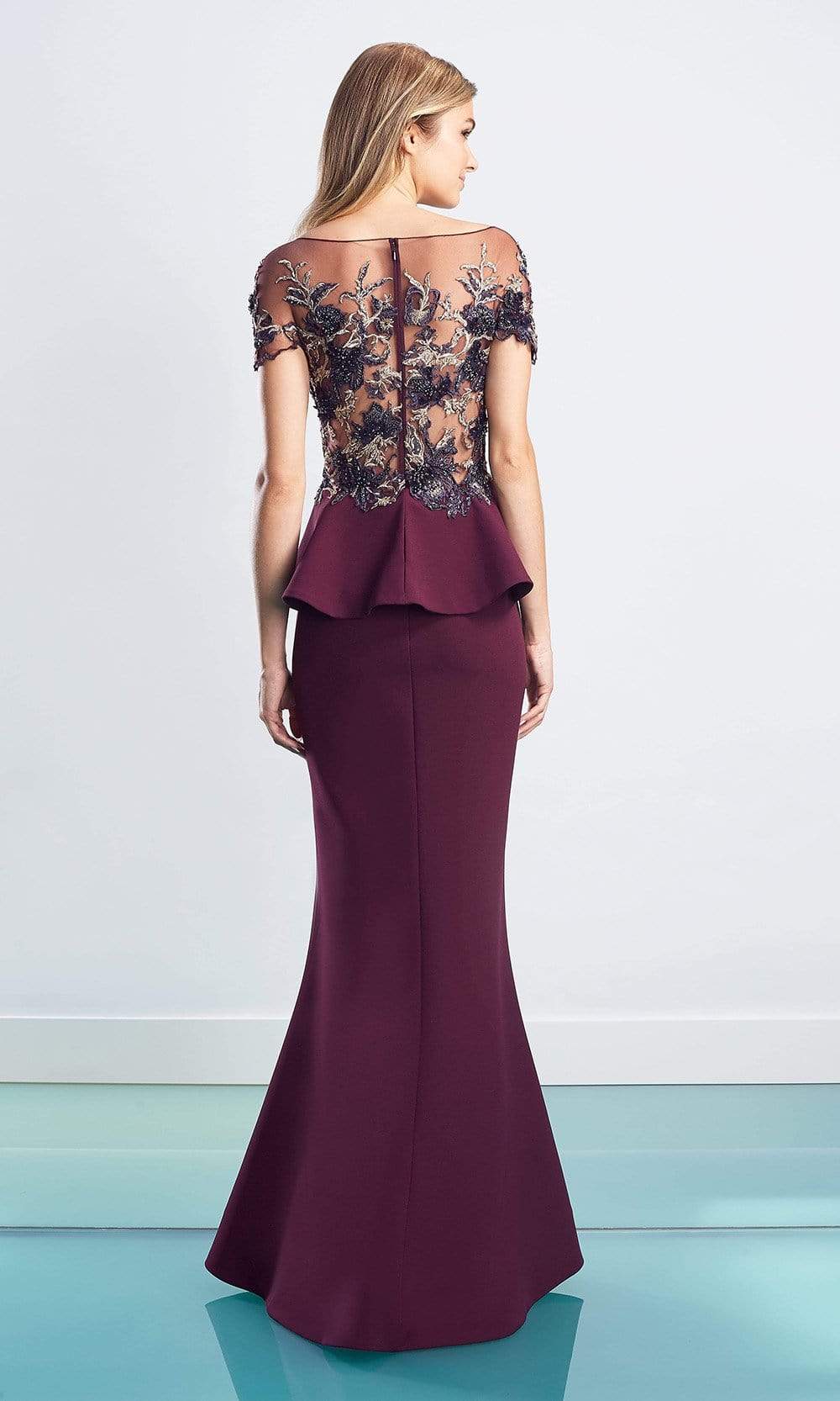 1459 Embroidered Peplum Long Gown