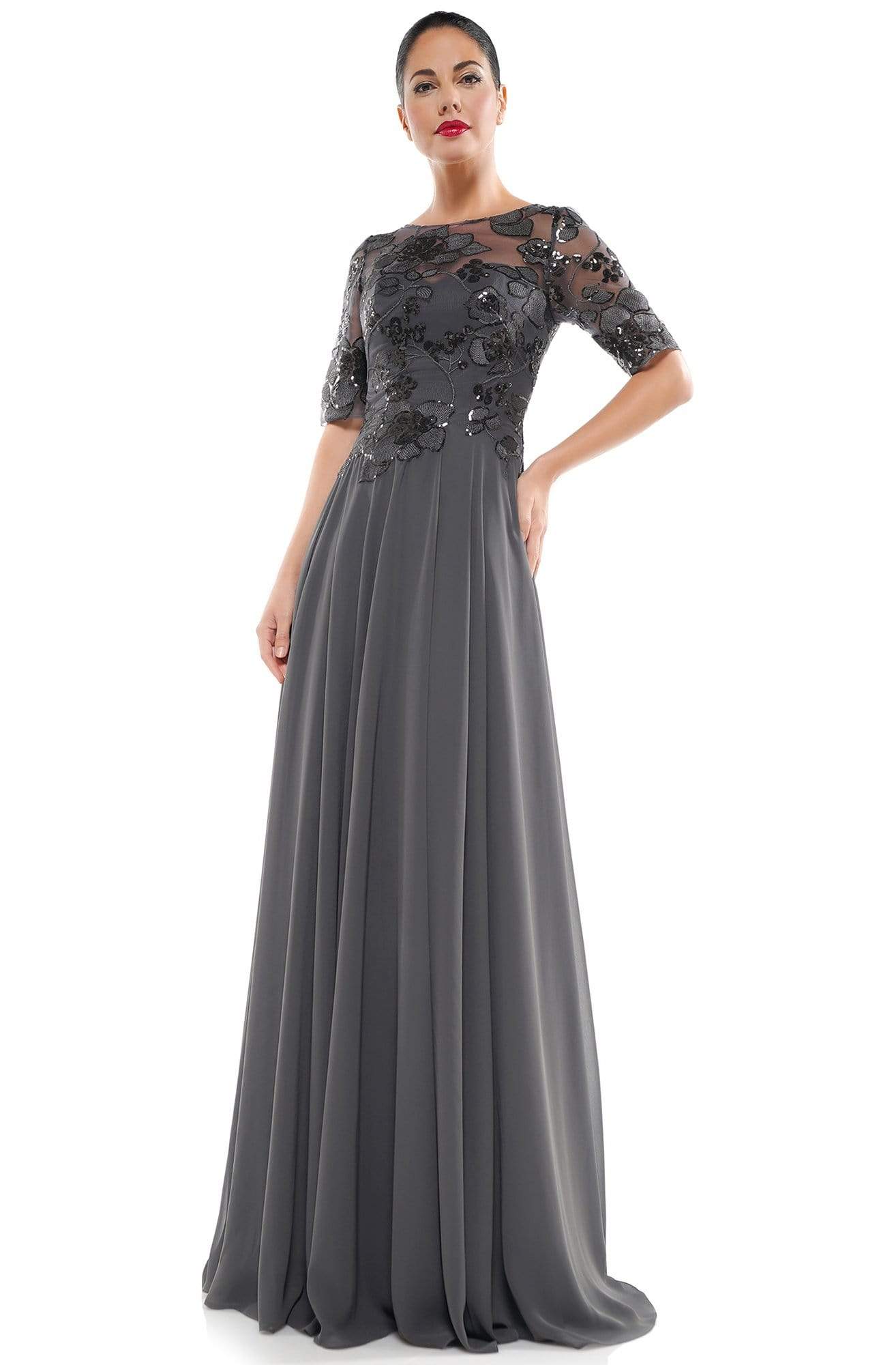 M286 Sequined Bateau Chiffon A-line Dress