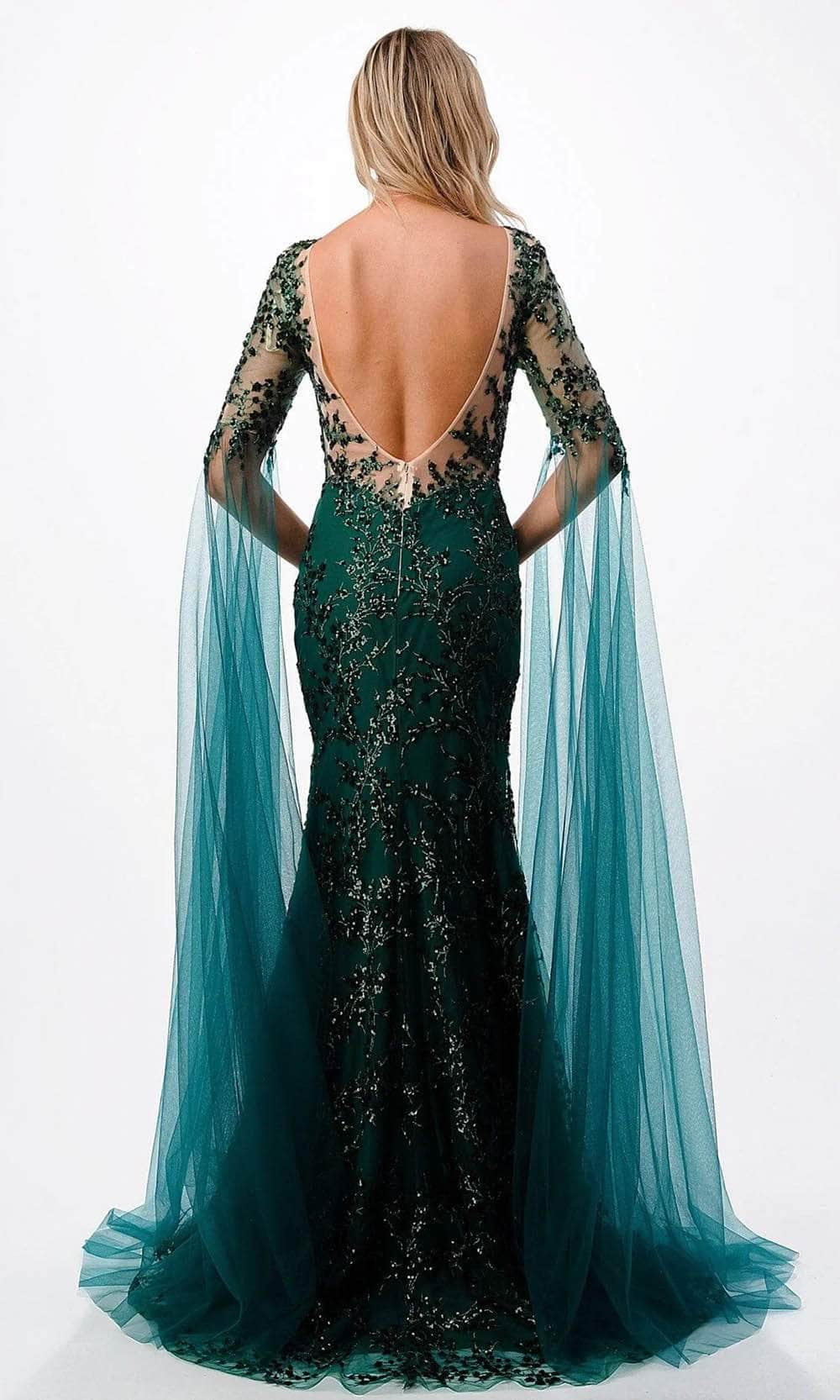 Cape Sleeve Mermaid Evening Gown