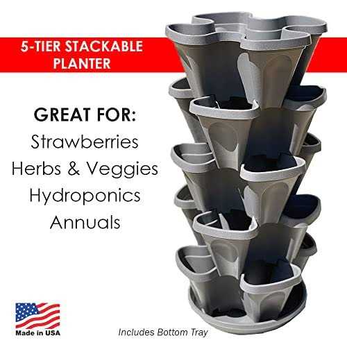5-Tier Stackable Strawberry Garden – 24 Quart Indoor/Outdoor Stacking Planter with Drip Saucer – Grow Herbs, Strawberries, and Flowers from The