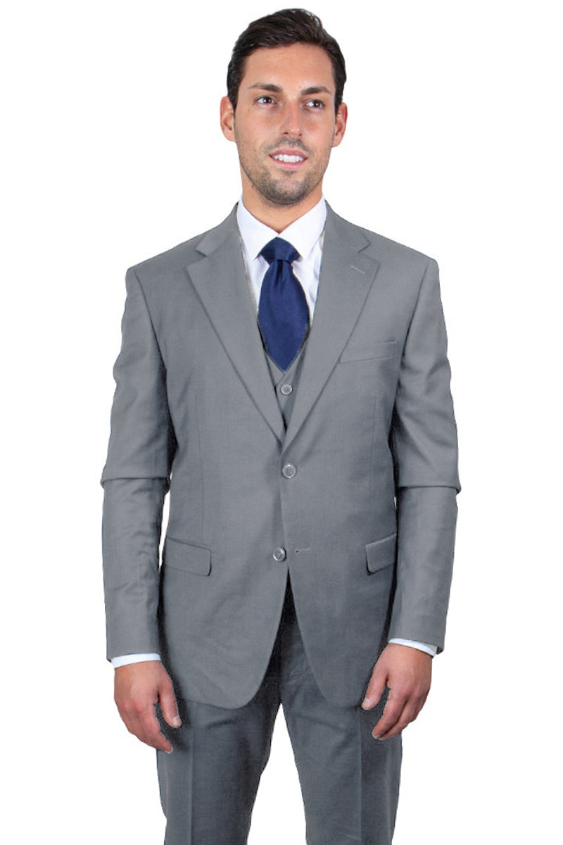 Men’s Two Button Vested Stacy Adams Basic Suit in Medium Grey