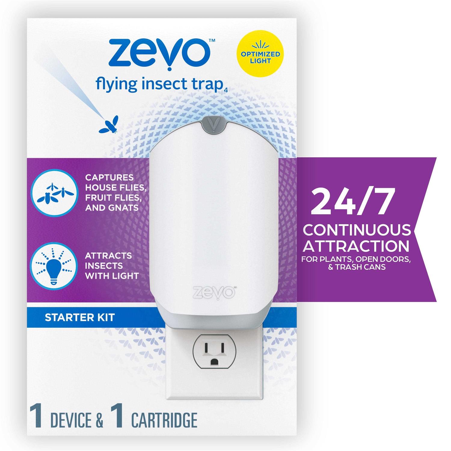 Zevo Flying Insect Fly Trap (1 Device + Refill) Featuring Blue And UV Light To Attract Flying Insects, White