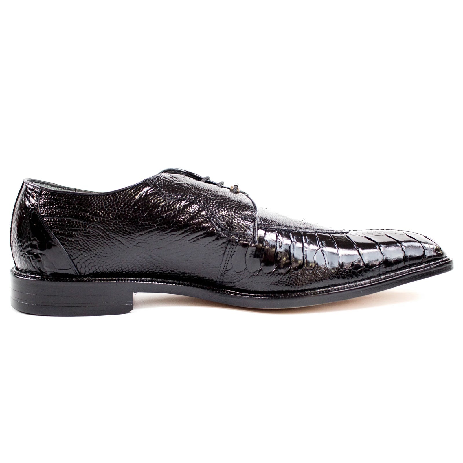 Men’s Belvedere Siena Ostrich Leg Moc Toe Dress Shoe in Black