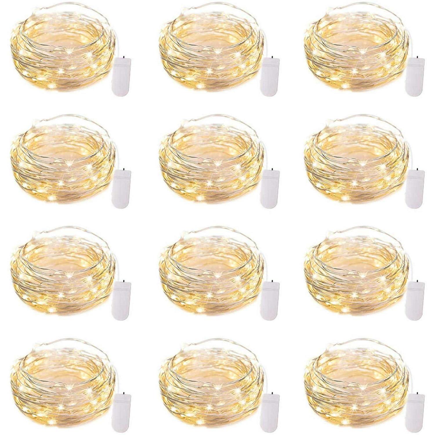 Brightown 12 Pack Led Fairy Lights Battery Operated String Lights Waterproof Silver Wire 7 Feet 20 Led Firefly Starry Moon Lights for DIY