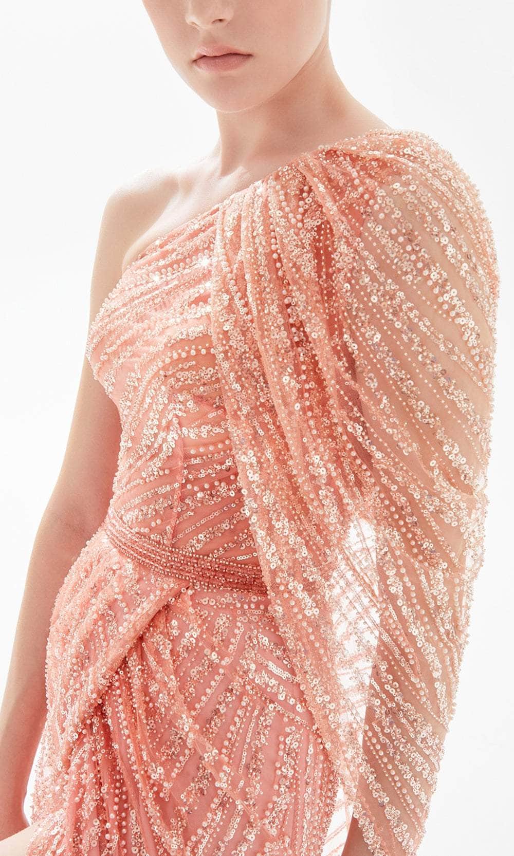 Fully Beaded Front Slit Evening Dress