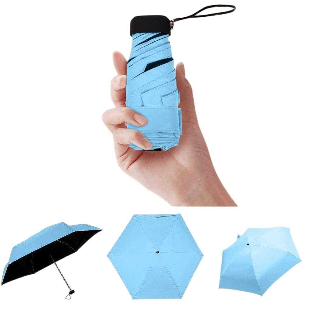 ALOVEMO 6 RibsTravel Sun & rain Umbrella Mini Folding Travel Compact and Lightweight UV Protection Clear Umbrella with Case 90cm Pocket