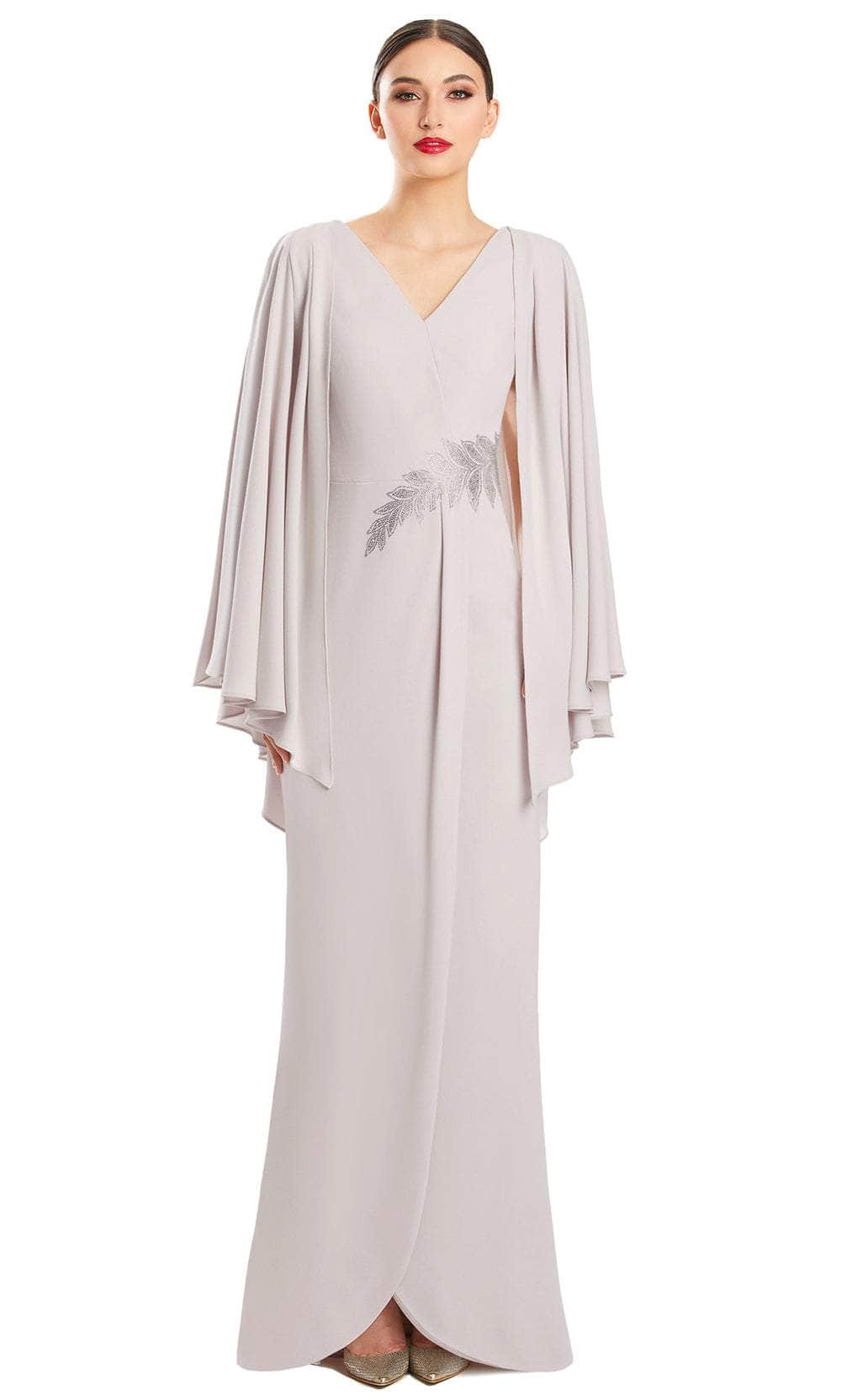 Pleated Cape Sleeve Column Long Dress