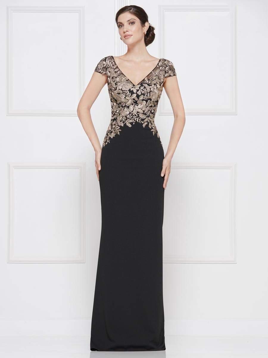 RD2652 Embroidered Vneck Stretch Crepe Sheath Dress
