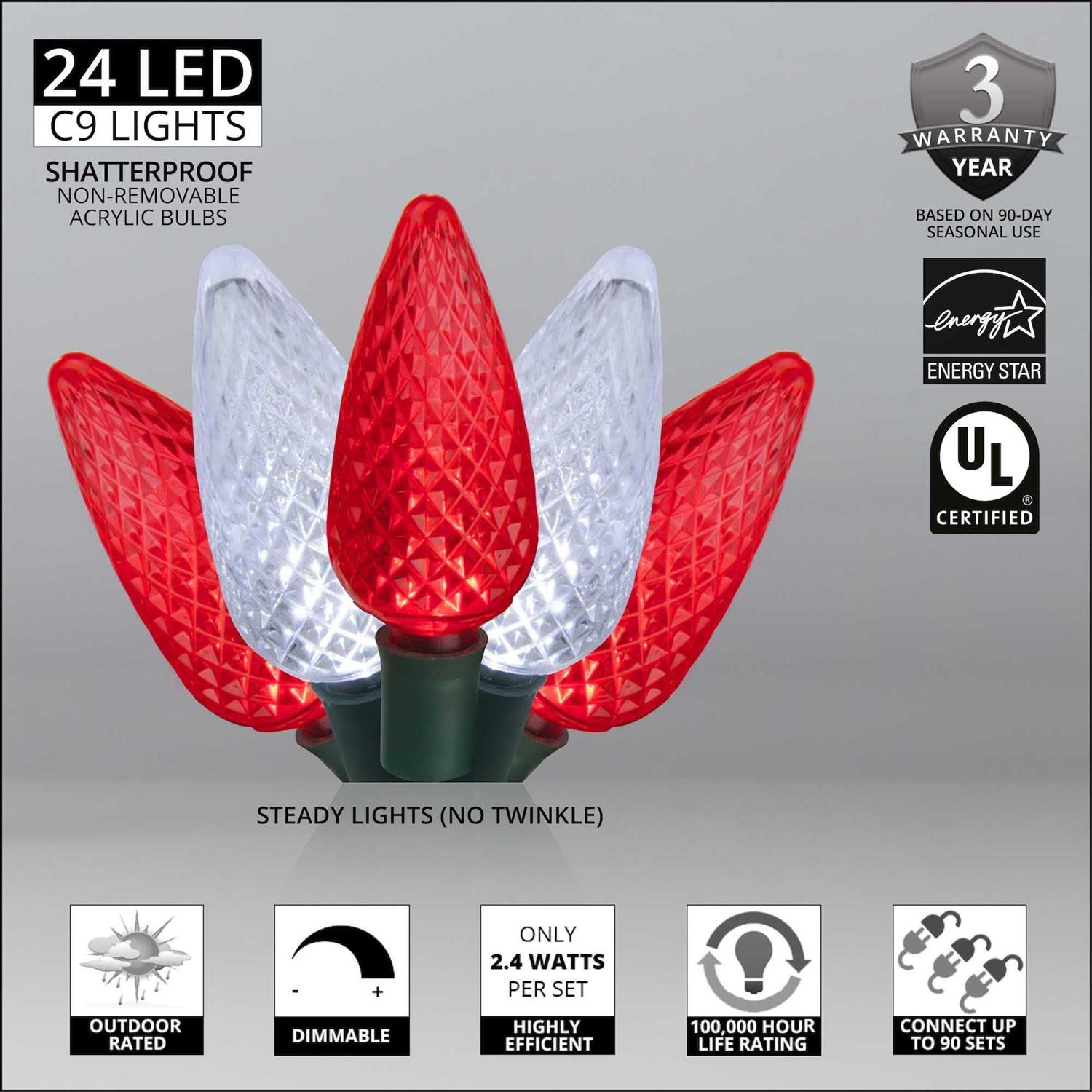 Wintergreen Lighting 24 C9 Red White LED Christmas Lights