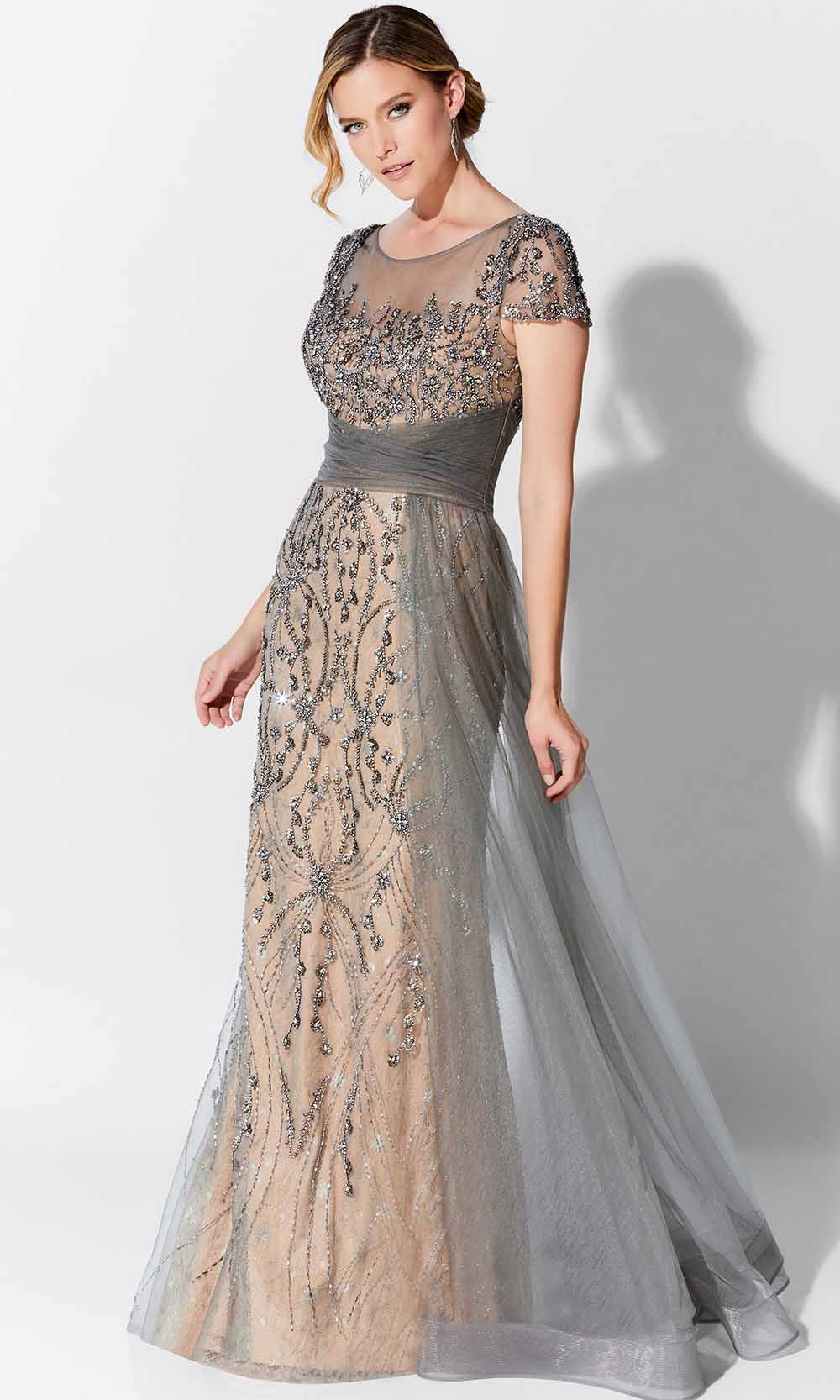 Beaded Tulle Sheath Mother of the Bride Gown