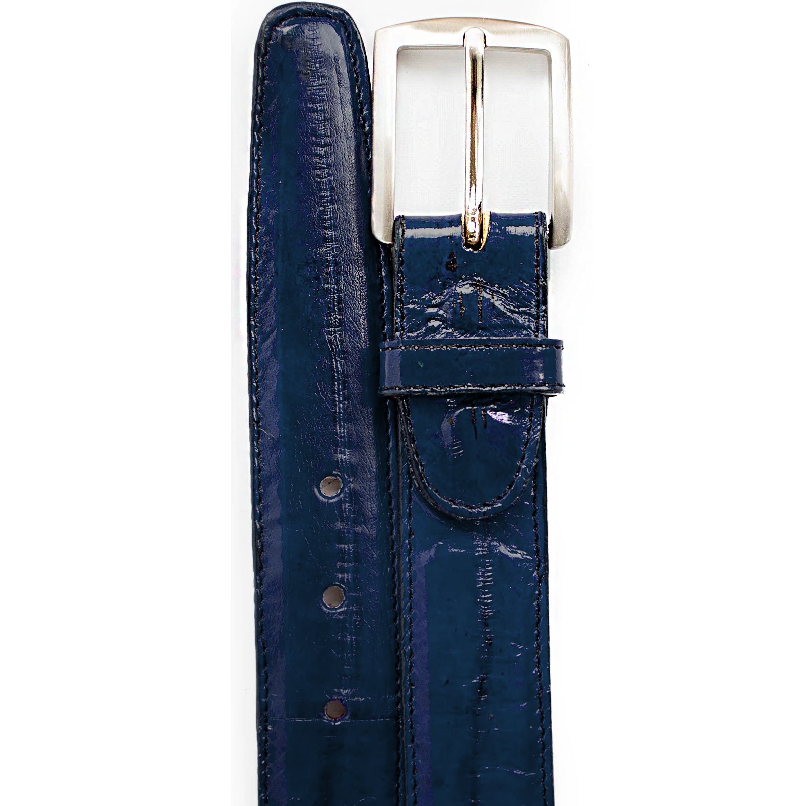 Men’s Belvedere Genuine Eel Skin Dress Belt in Navy Blue