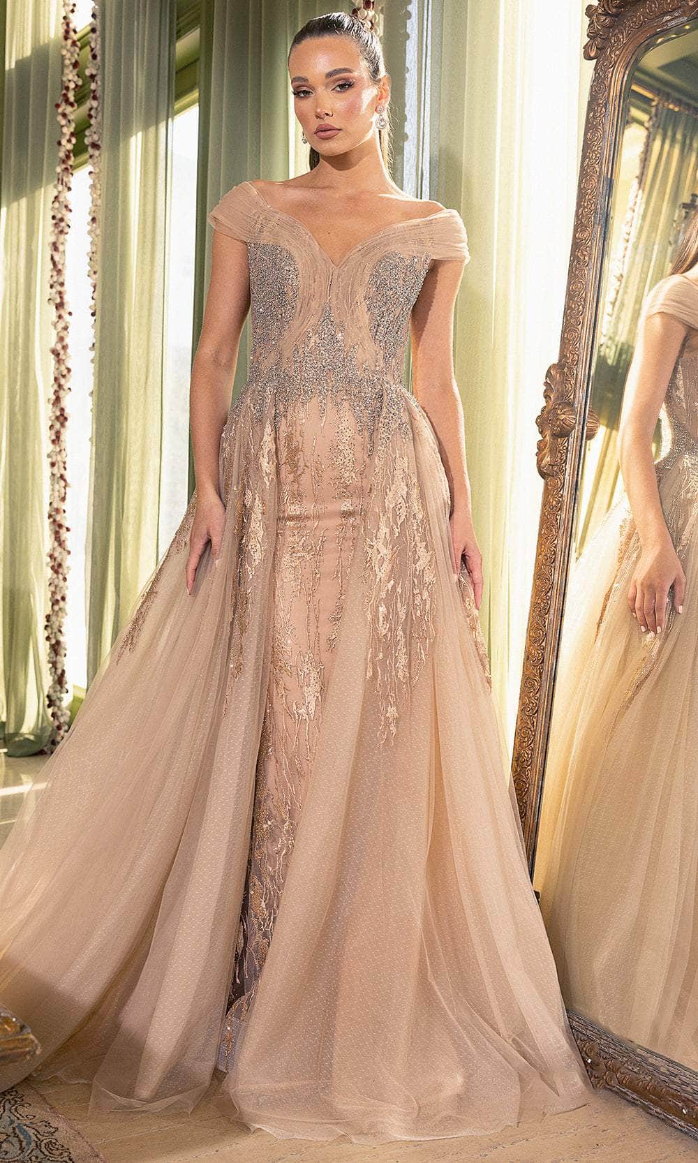 Rhinestone Embellished Off-Shoulder Ballgown