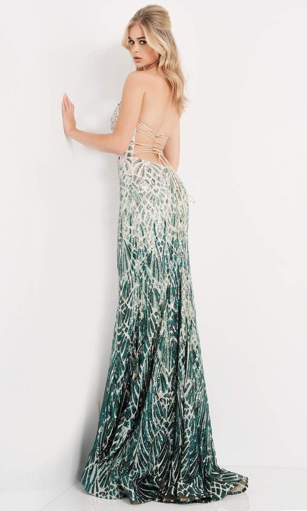 06459 Two Tone Sequined Strapless Sheath Dress