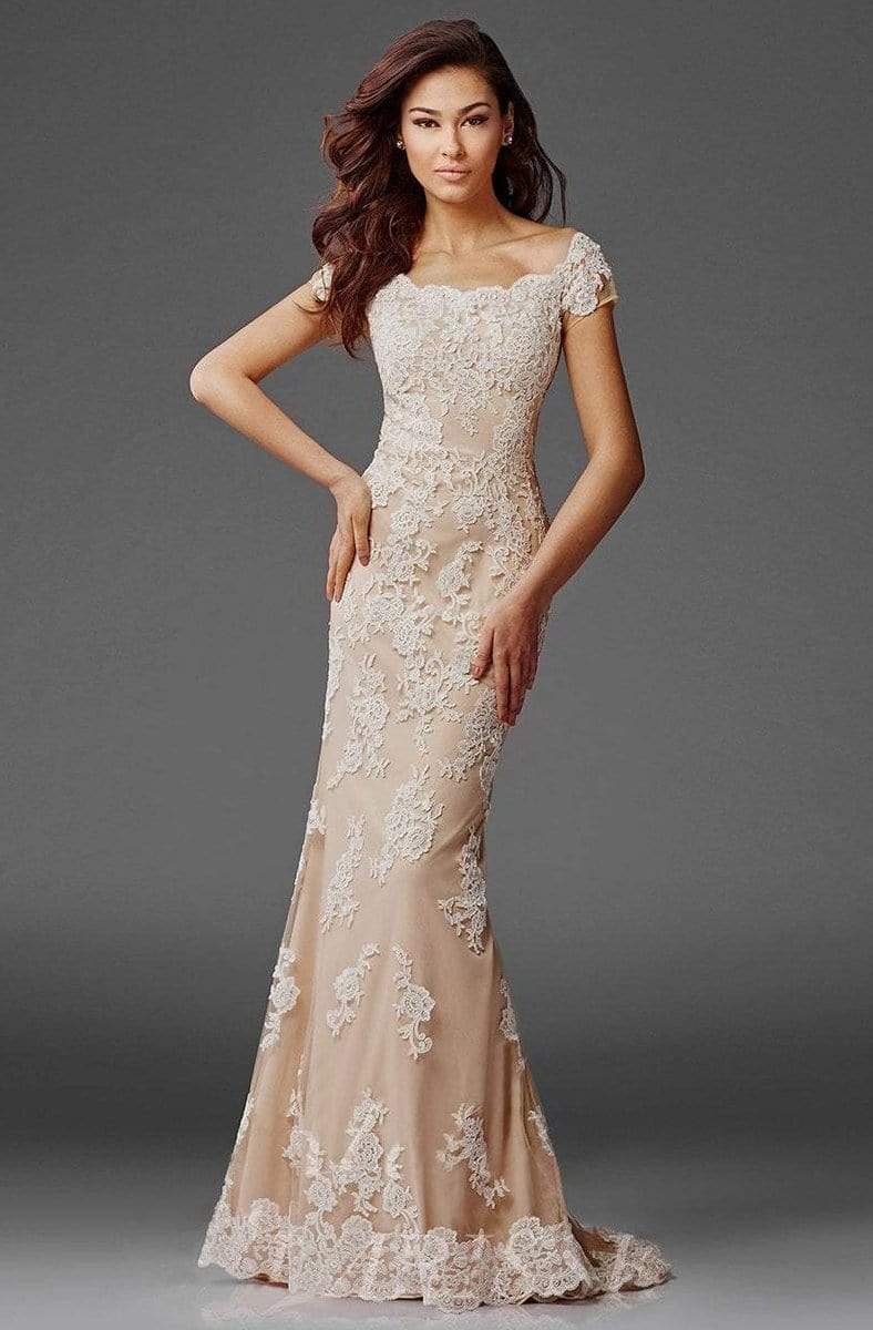 M6417 Romantic Lace Bateau Evening Gown