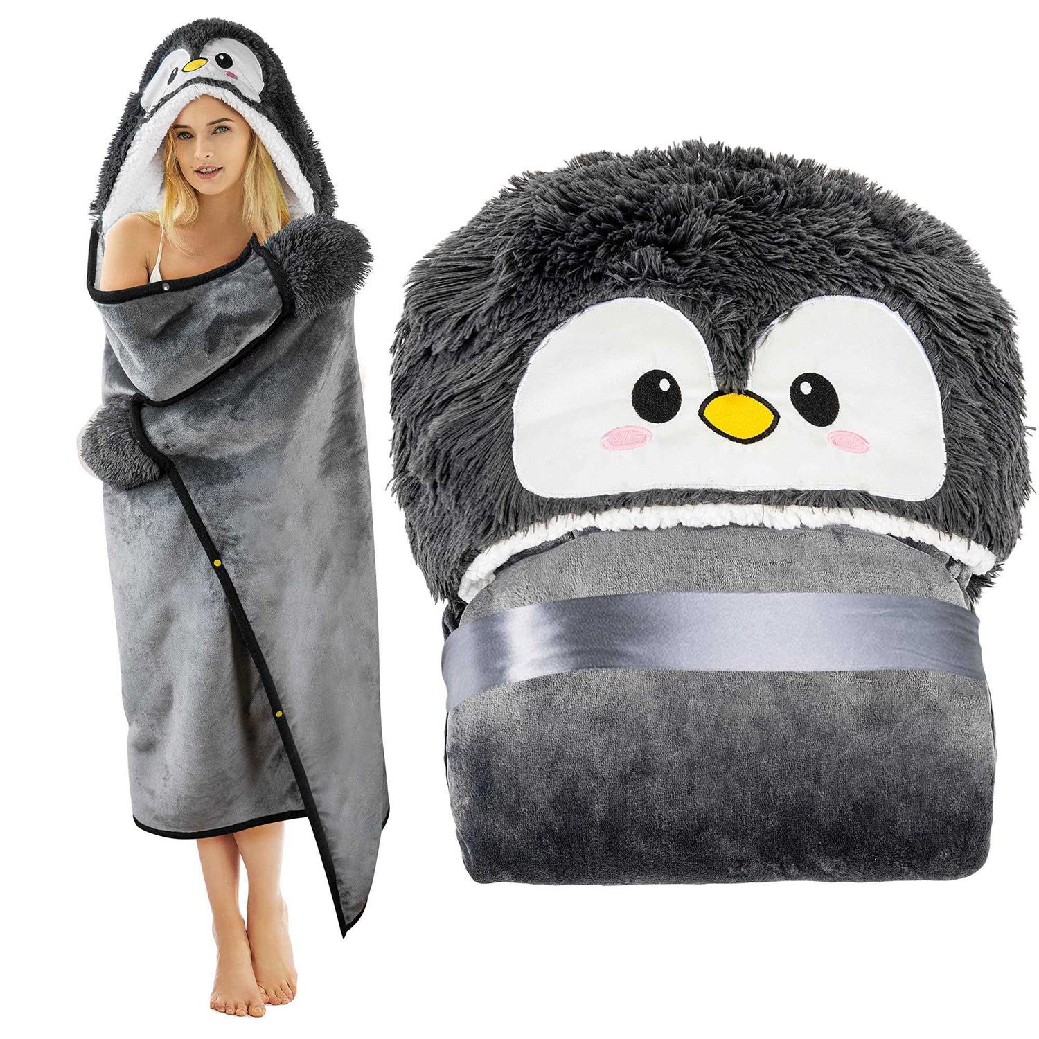 Wearable Hooded Blanket For Adults Super Soft Warm Cozy Plush