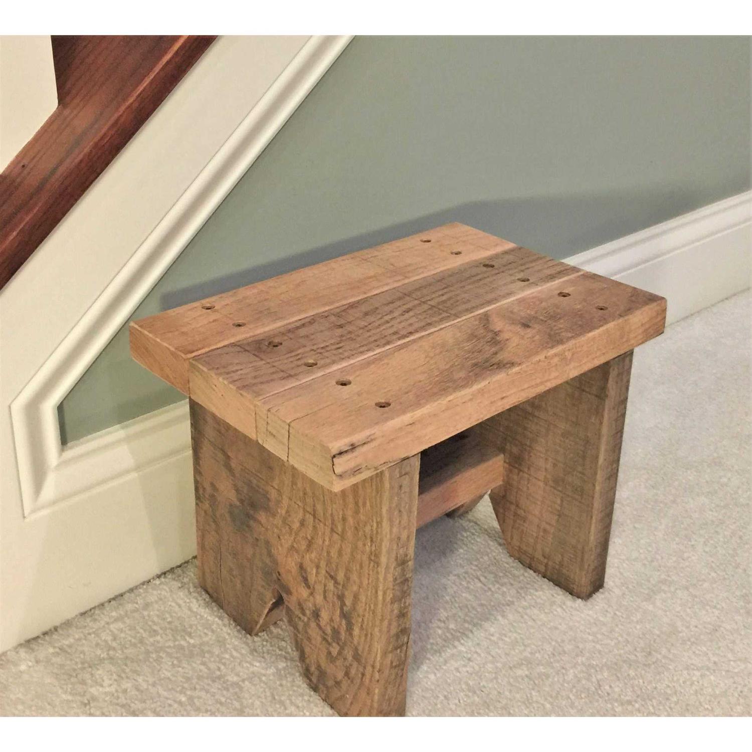 Classic Amish Reclaimed Wood Stool. Natural