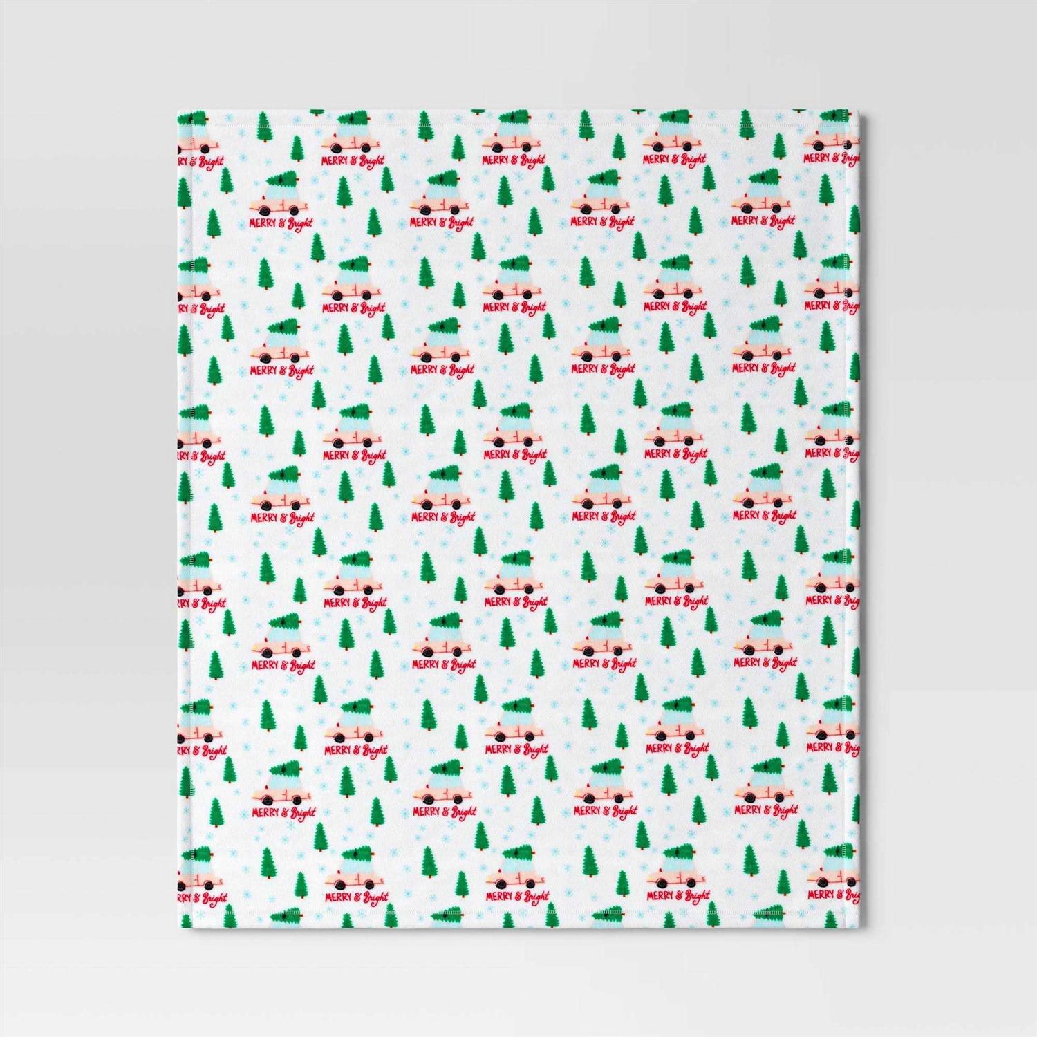 Wondershop Merry and Bright Car Plush Christmas Throw Blanket White