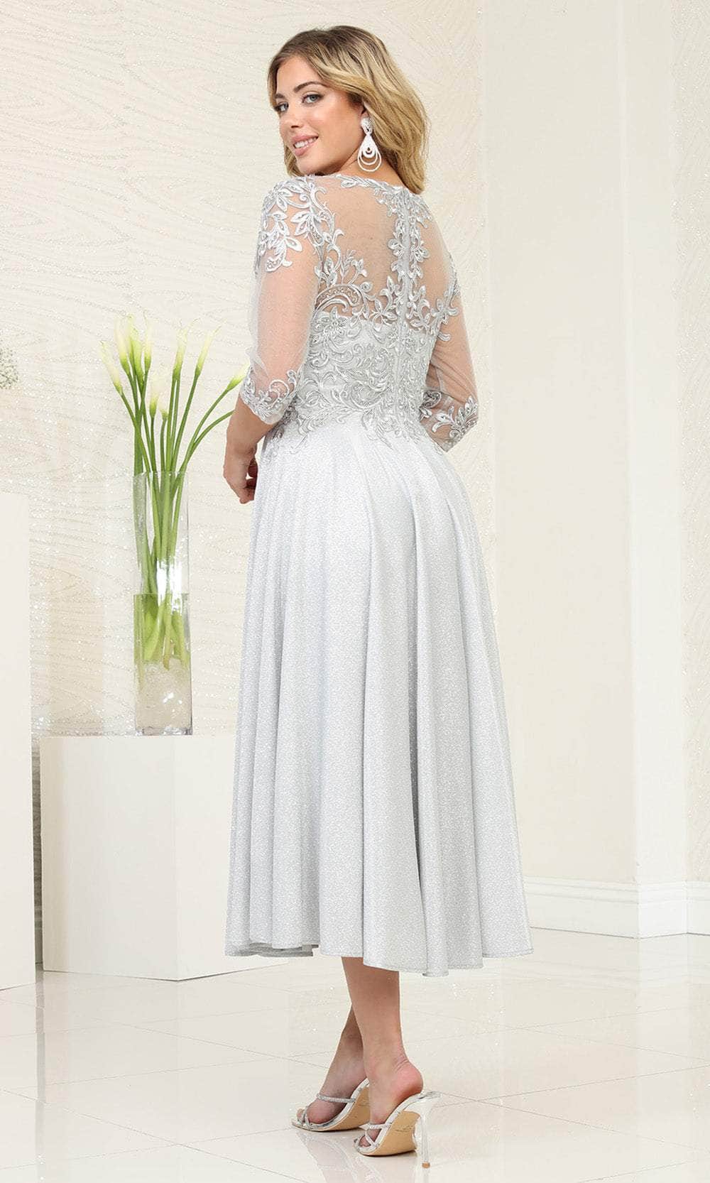Illusion Scoop Tea Length Prom Dress
