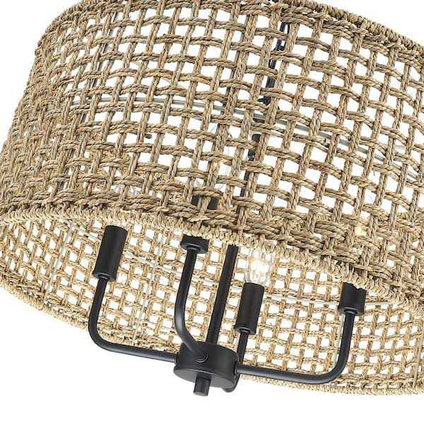 True Fine 4-Light Bohemian Hand Woven Drum Chandelier W20 inch x H75.6 inch