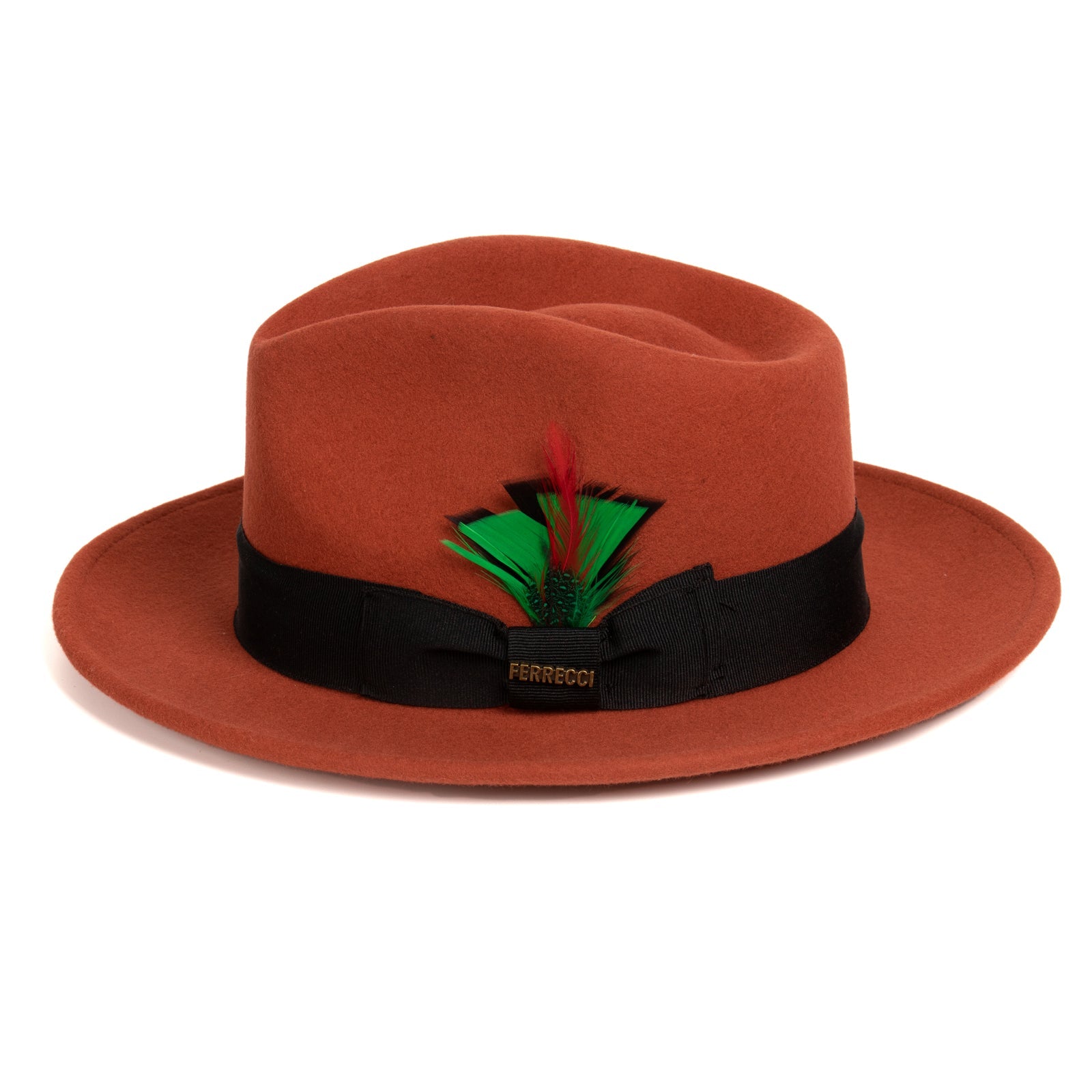 Mens Classic Wool Fedora Dress Hat in Rust