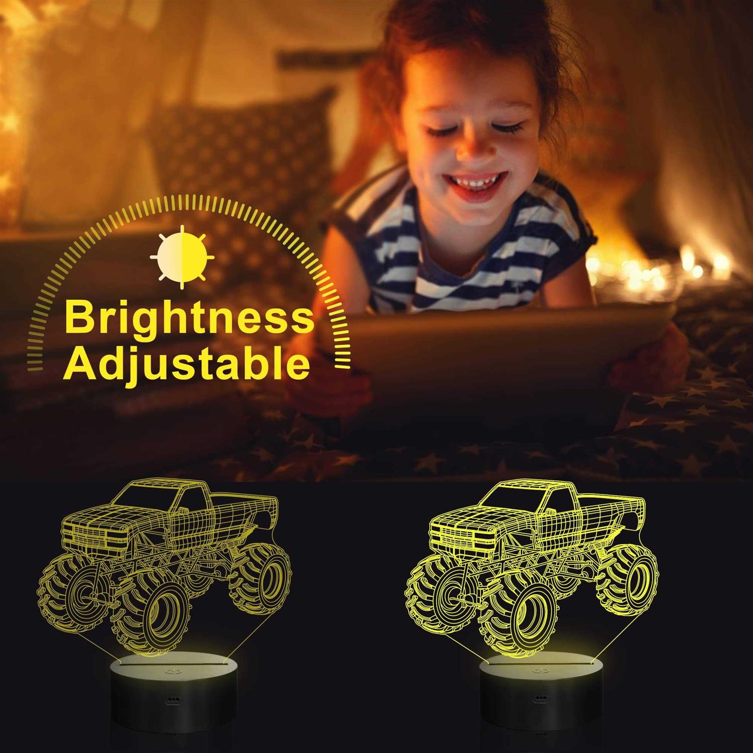 YuanDian Store 3D Night Lights for Children Kids Night Lamp Monster Trucks for Boys