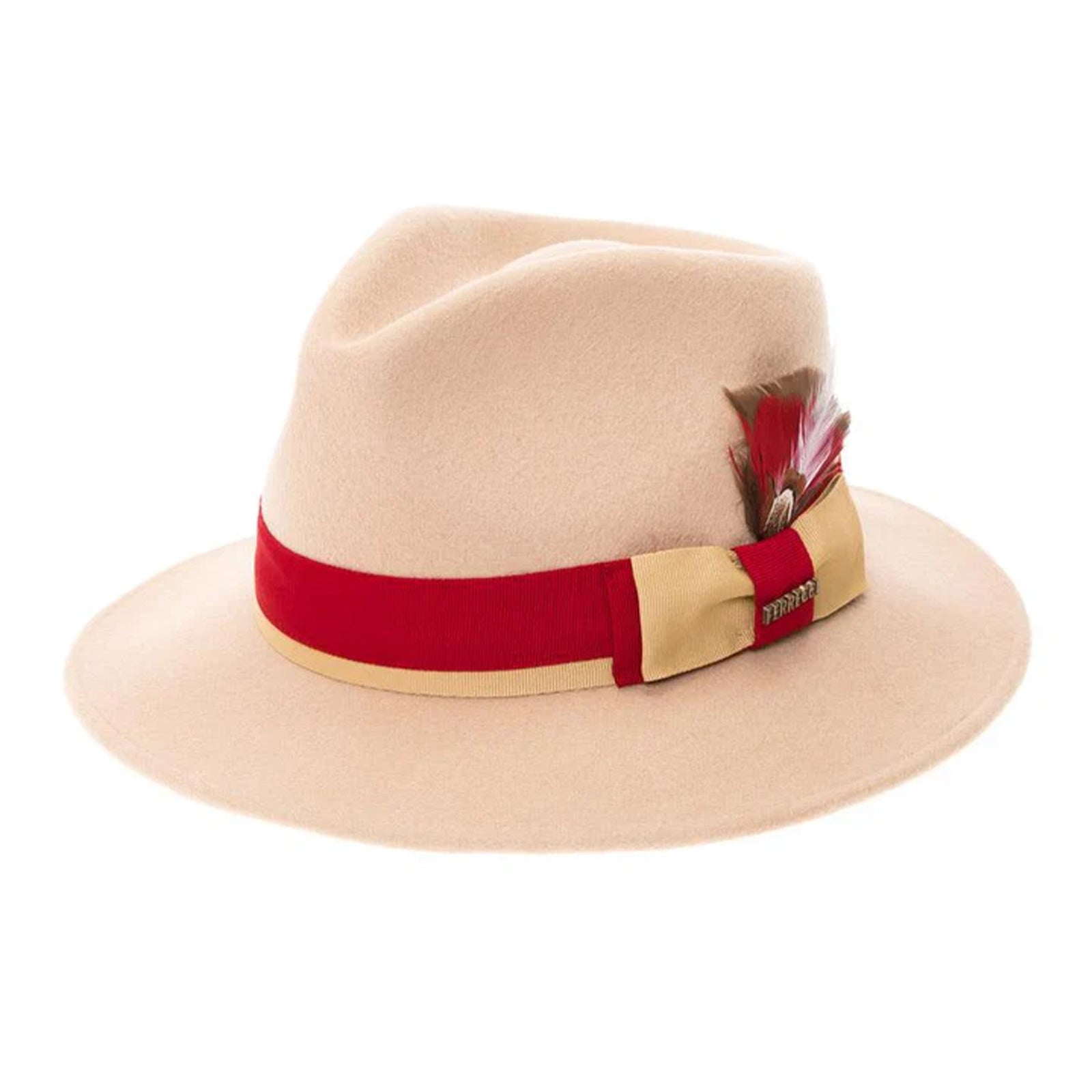 Men’s Classic Two Tone Fedora Dress Hat in Tan & Red