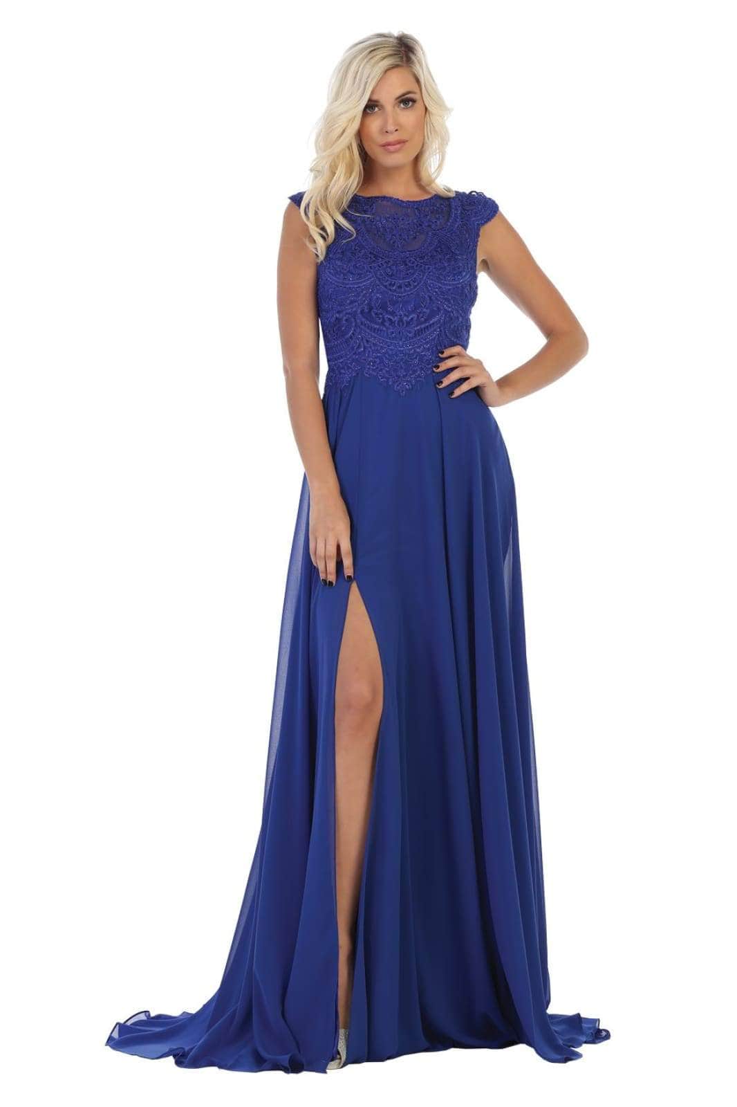 MQ1563B Bateau A-Line Dress with Slit