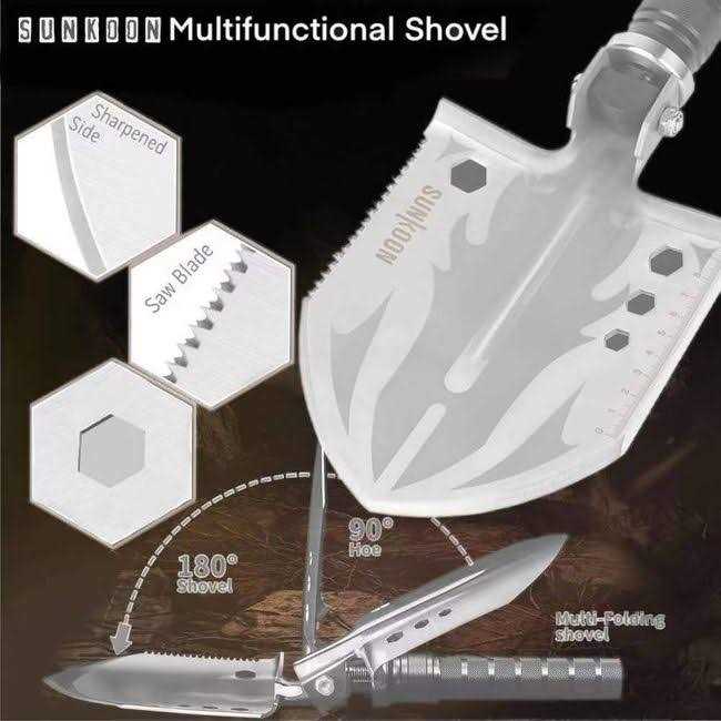 Sunkoon Survival Shovel Survival Axe Camping Folding Shovels Hatchet with 19.2-37.8inch Lengthened Handle Enlarged Shovelhead High Carbon Steel