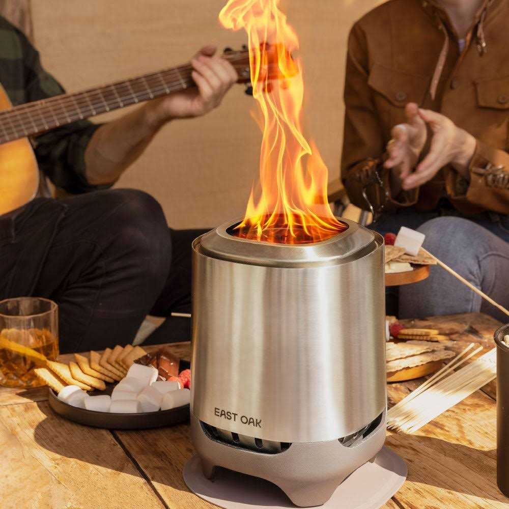 East OAK BRASA Mini Tabletop Fire Pit with Stand, for Patio and Outdoor Camping