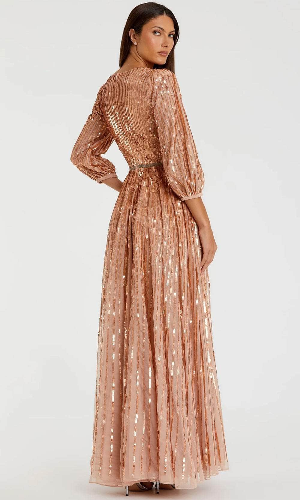 Sequin Striped Quarter Sleeve Evening Gown