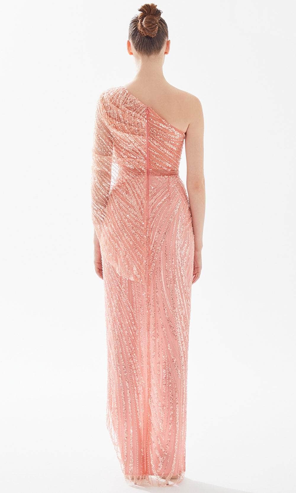 Fully Beaded Front Slit Evening Dress